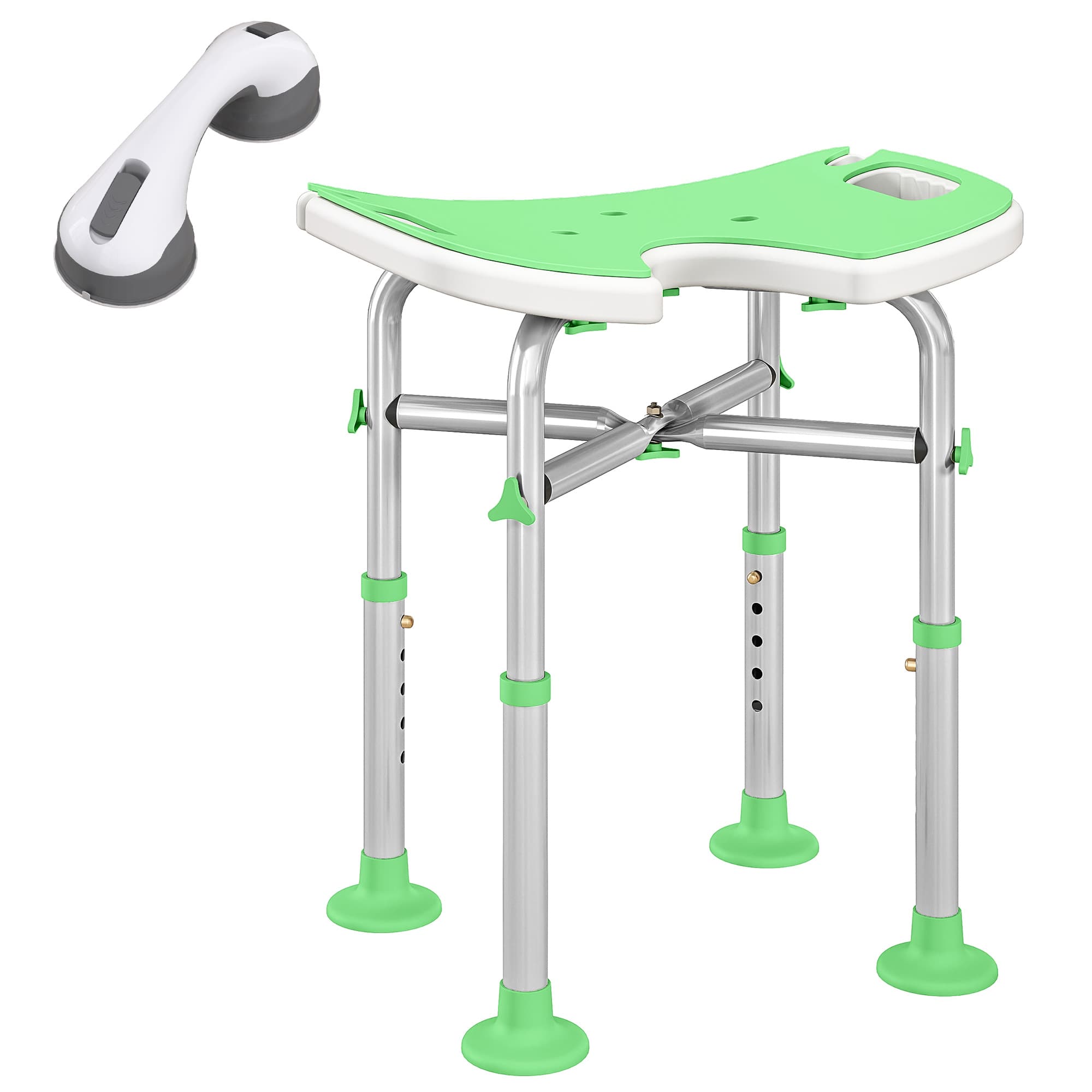 Green Adjustable Shower Stool with U-Shaped Seat - Green
