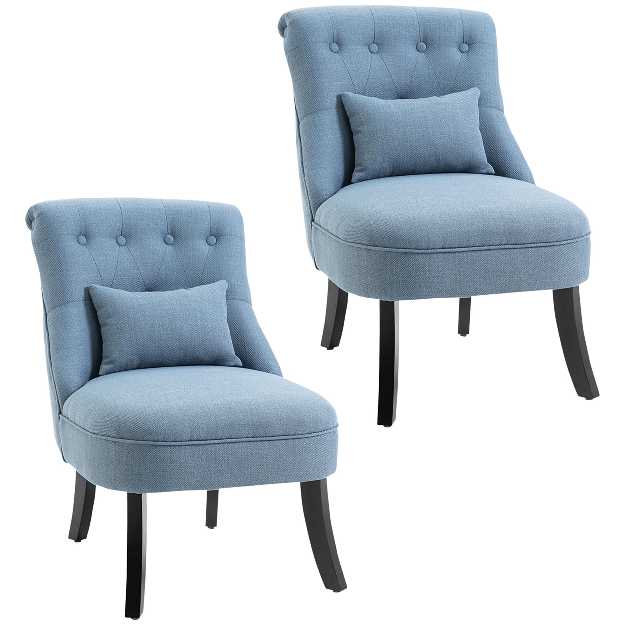 Vintage-Inspired Blue Tufted Armless Accent Chairs (Set of 2)