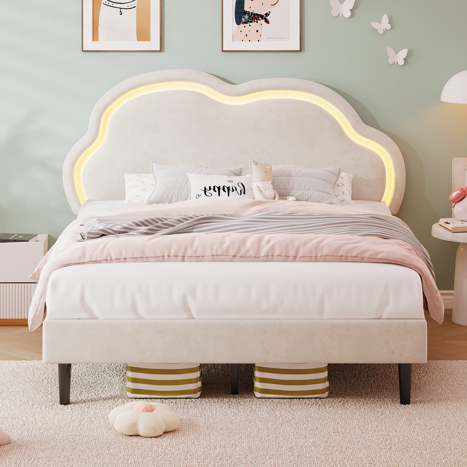 LED Cloud Velvet Double Bed - image 5