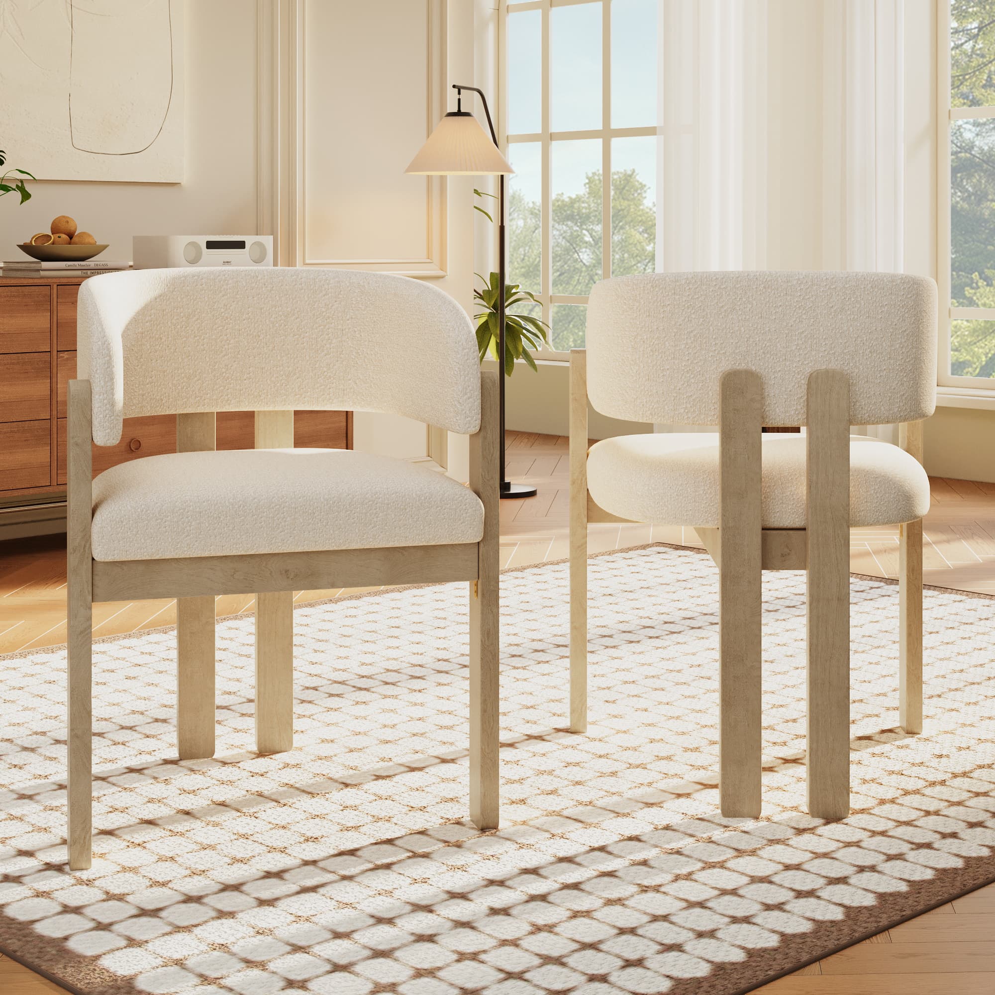 Natural Solid Wood & Boucle Dining Chairs (Set of 2) - image 1
