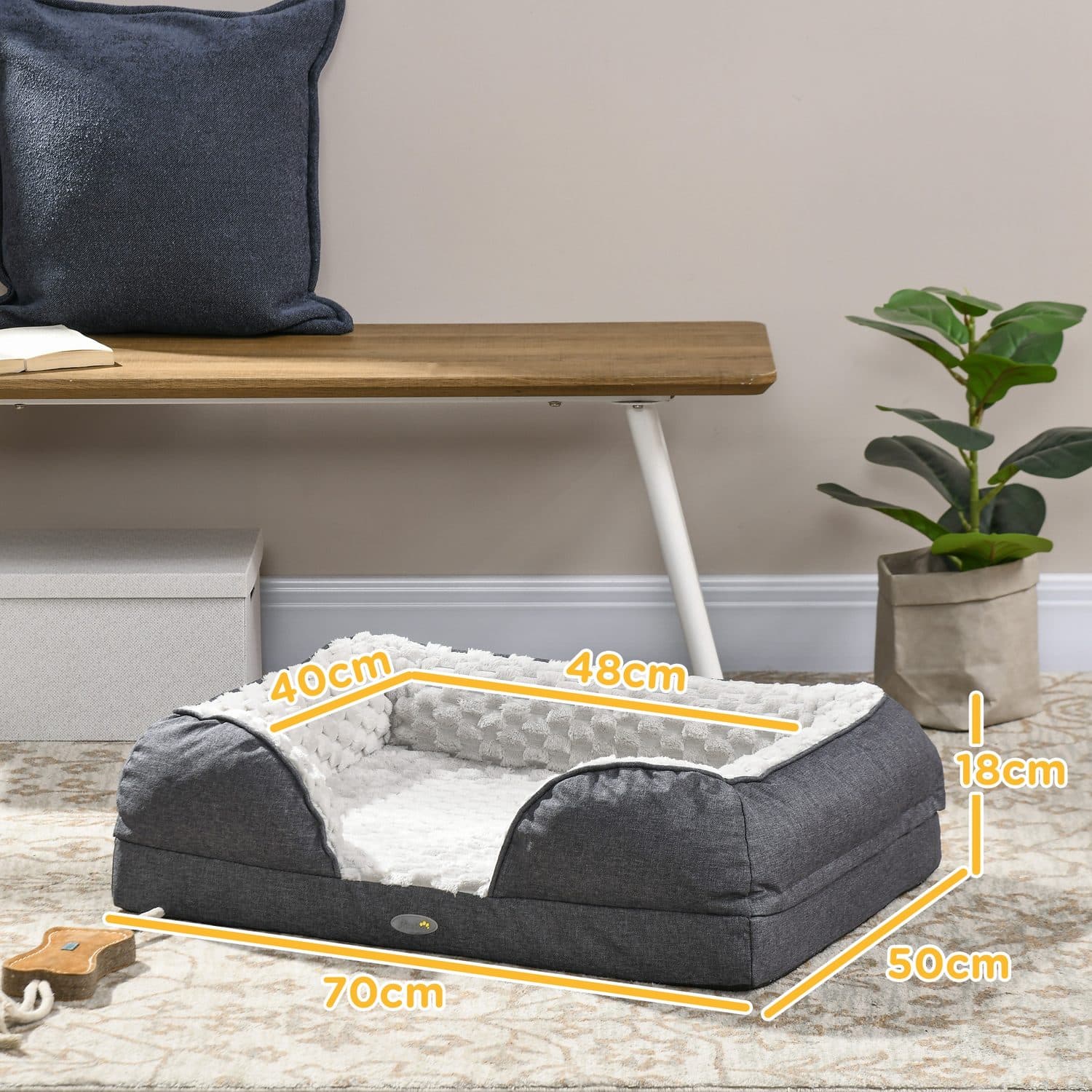 Bolster Dog Bed with Washable Flannel Cover and Non-Slip Base - image 4