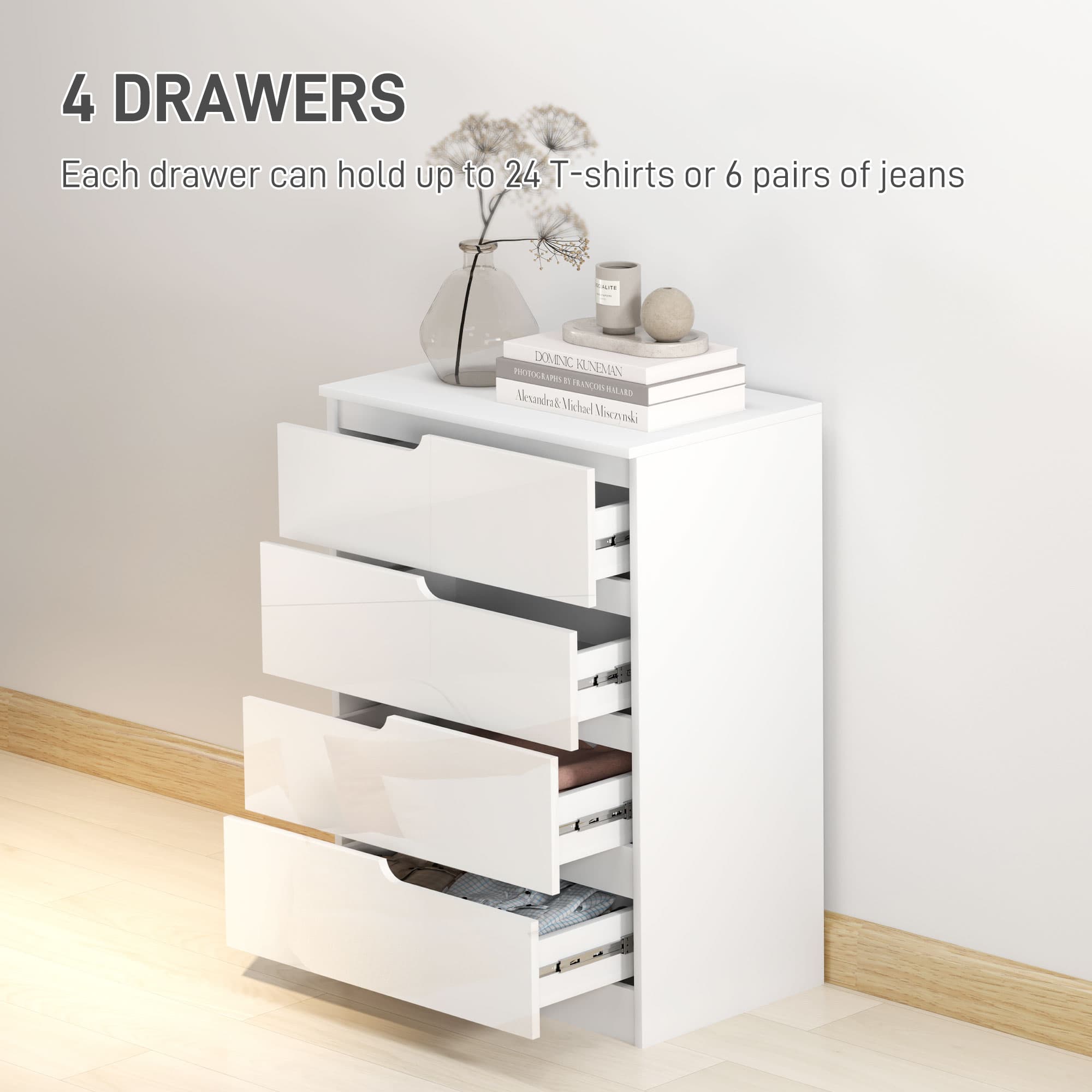 Modern White High Gloss 4-Drawer Chest for Effortless Storage - image 2