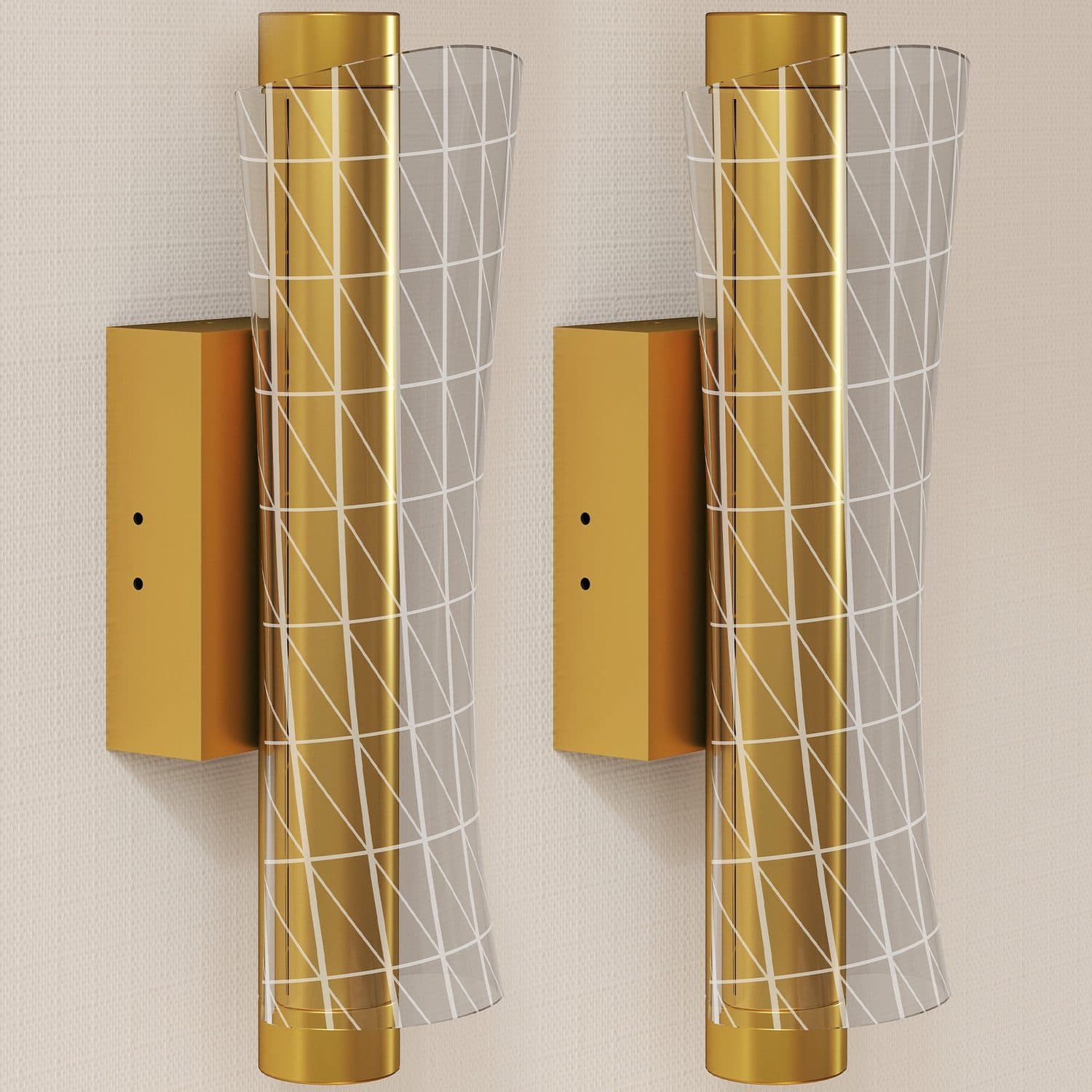 Geometric Mesh Wall Lights in Gold — Set of 2, 9W LED