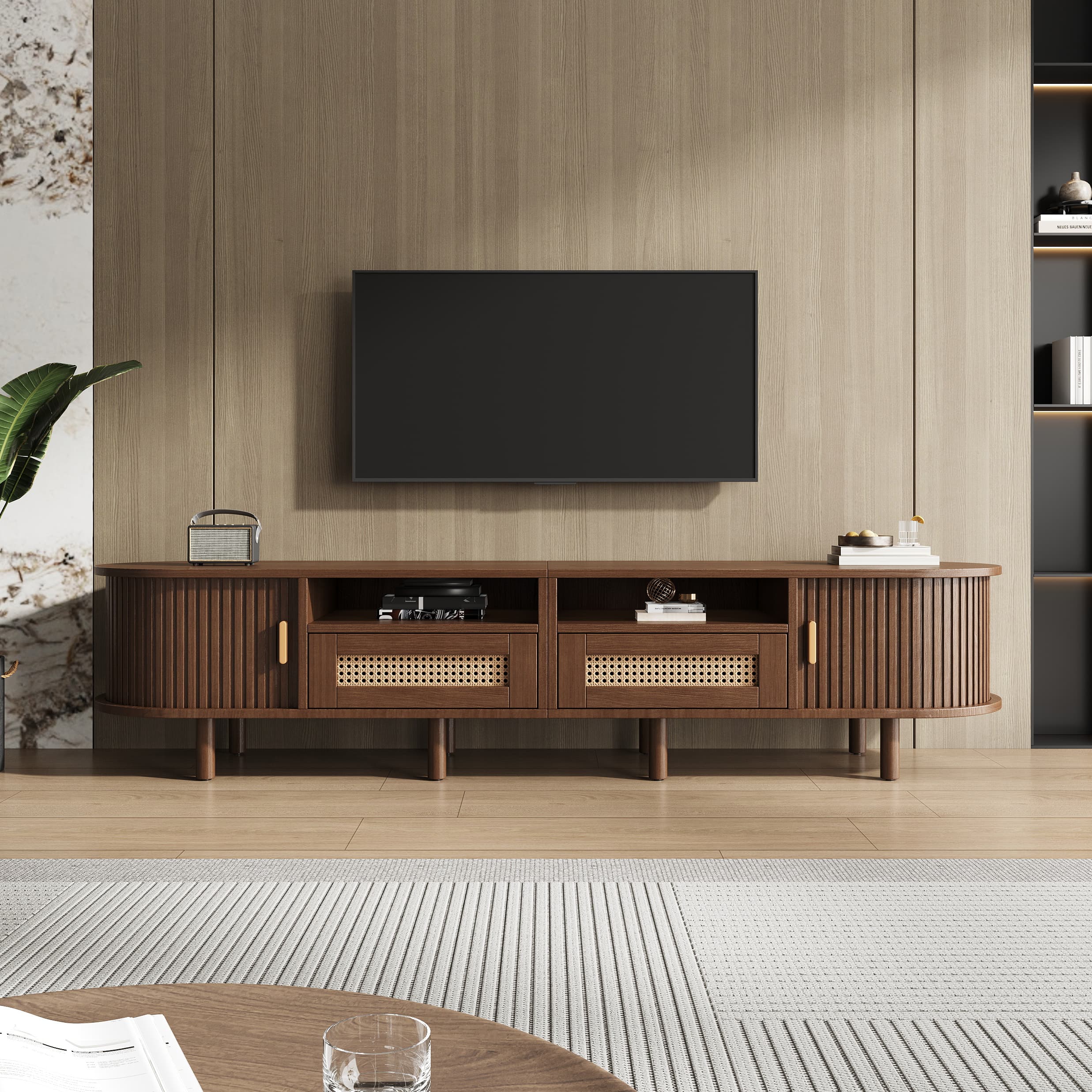 Rattan TV Cabinet with Smart Storage for 70" TVs - image 3