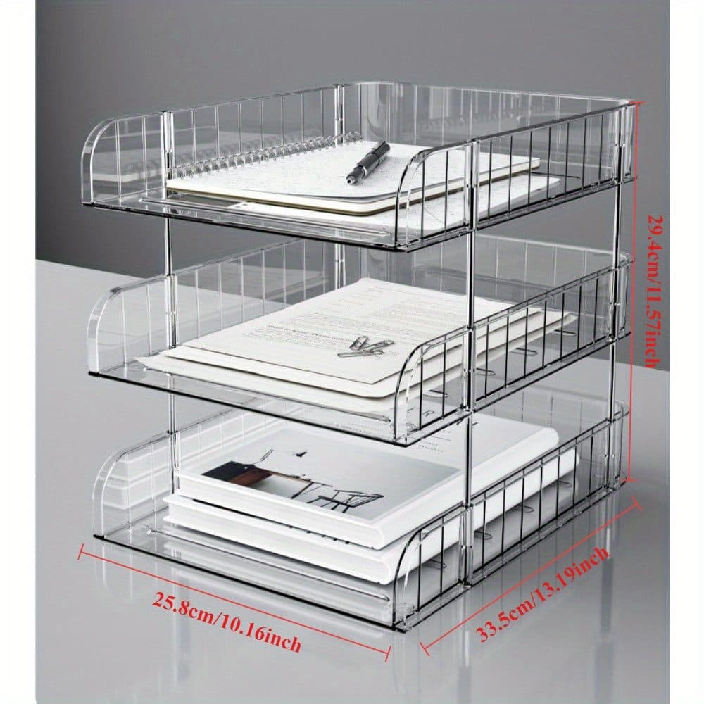 3-Tier Stackable Acrylic Desktop Organiser for A4 & Stationery - image 4