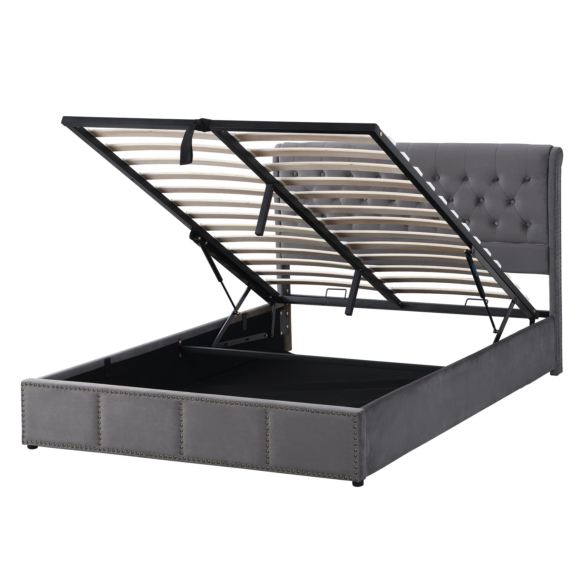 Grey Velvet King Ottoman Bed - image 3