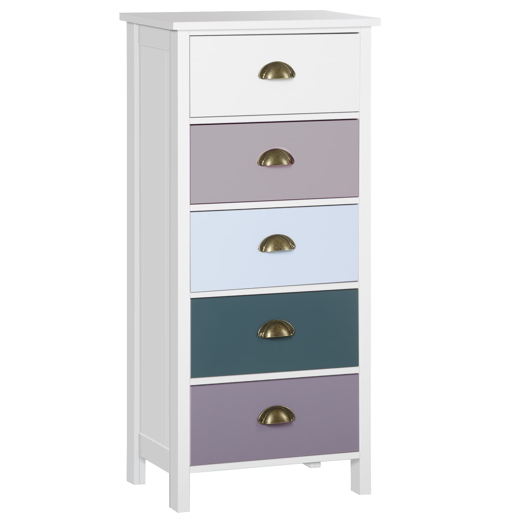 Slim 5-Drawer Blue Tallboy Chest
