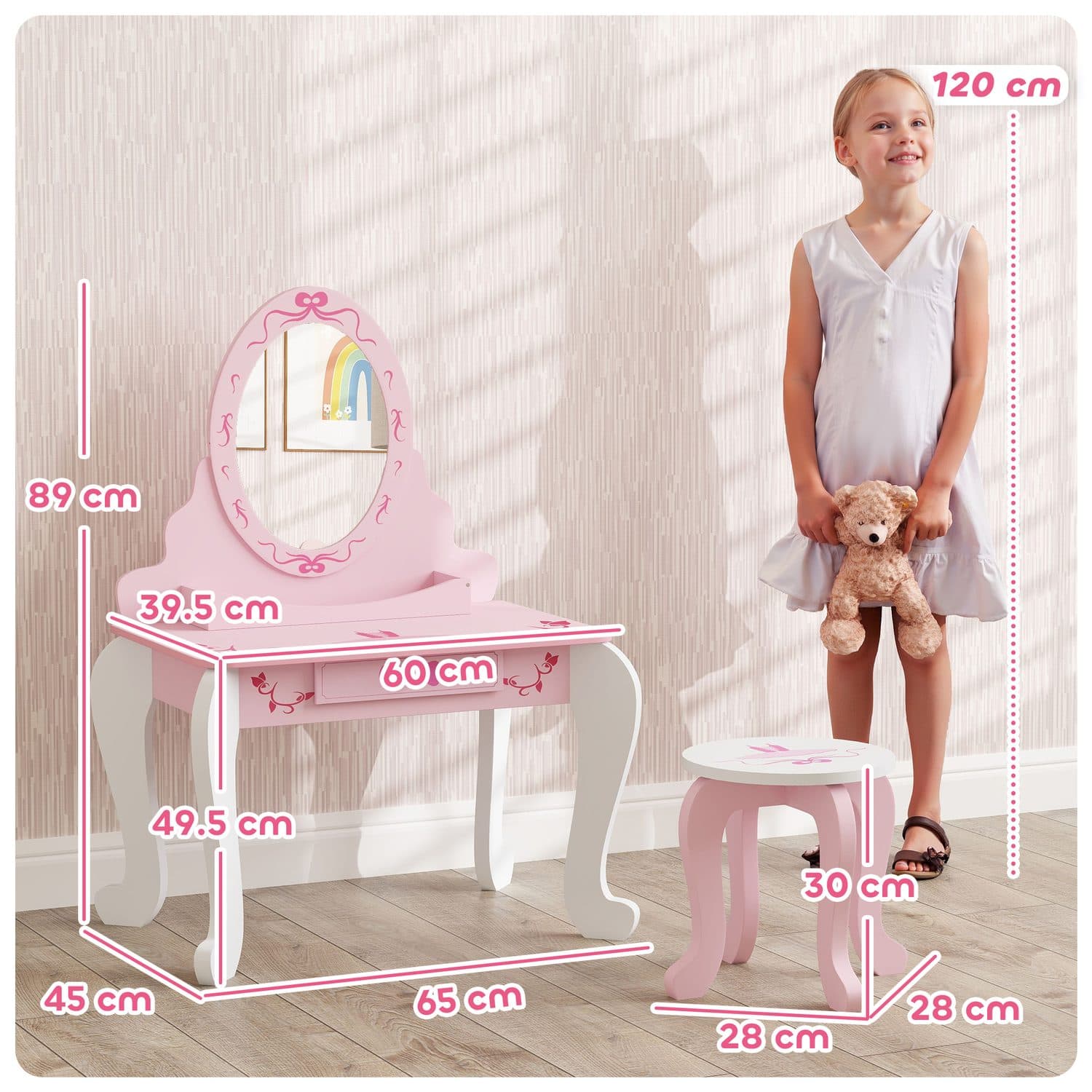 Pink Kids Vanity Set & Stool - image 2