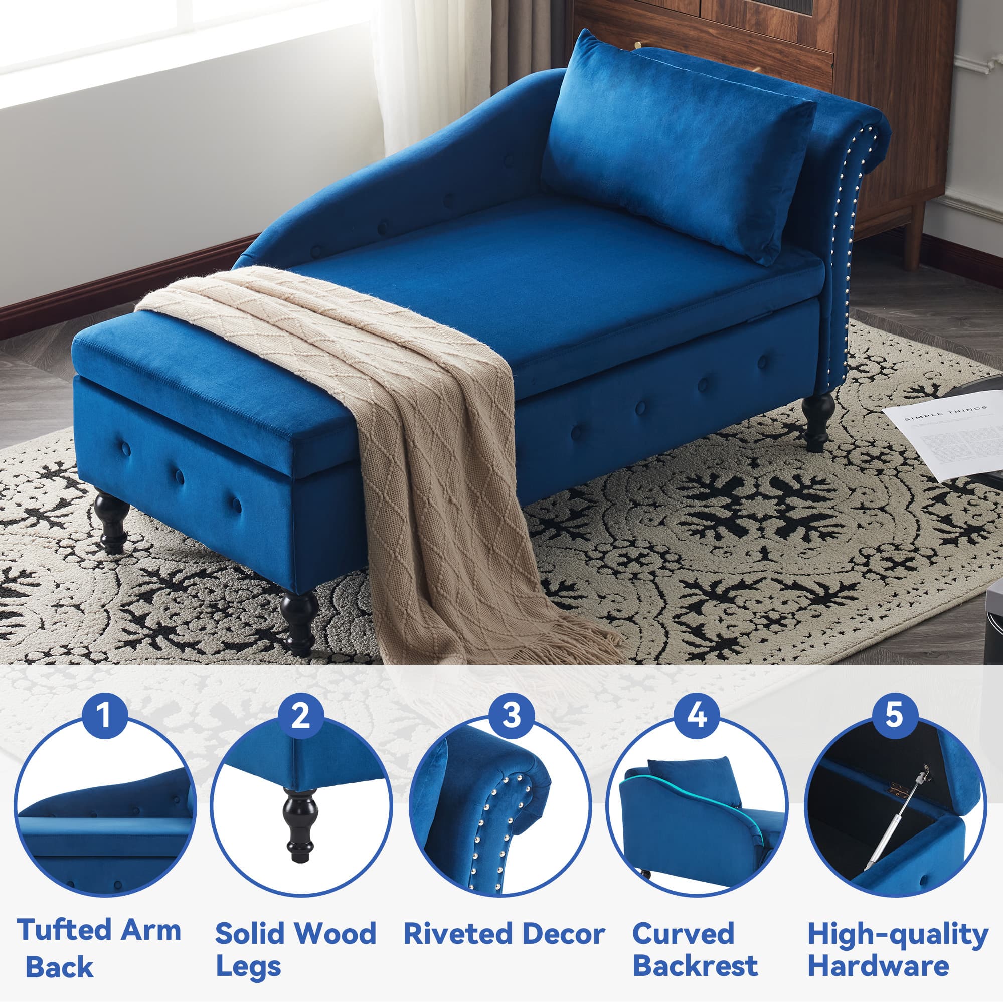 Velvet Chaise Lounge with Practical Hidden Storage - image 1