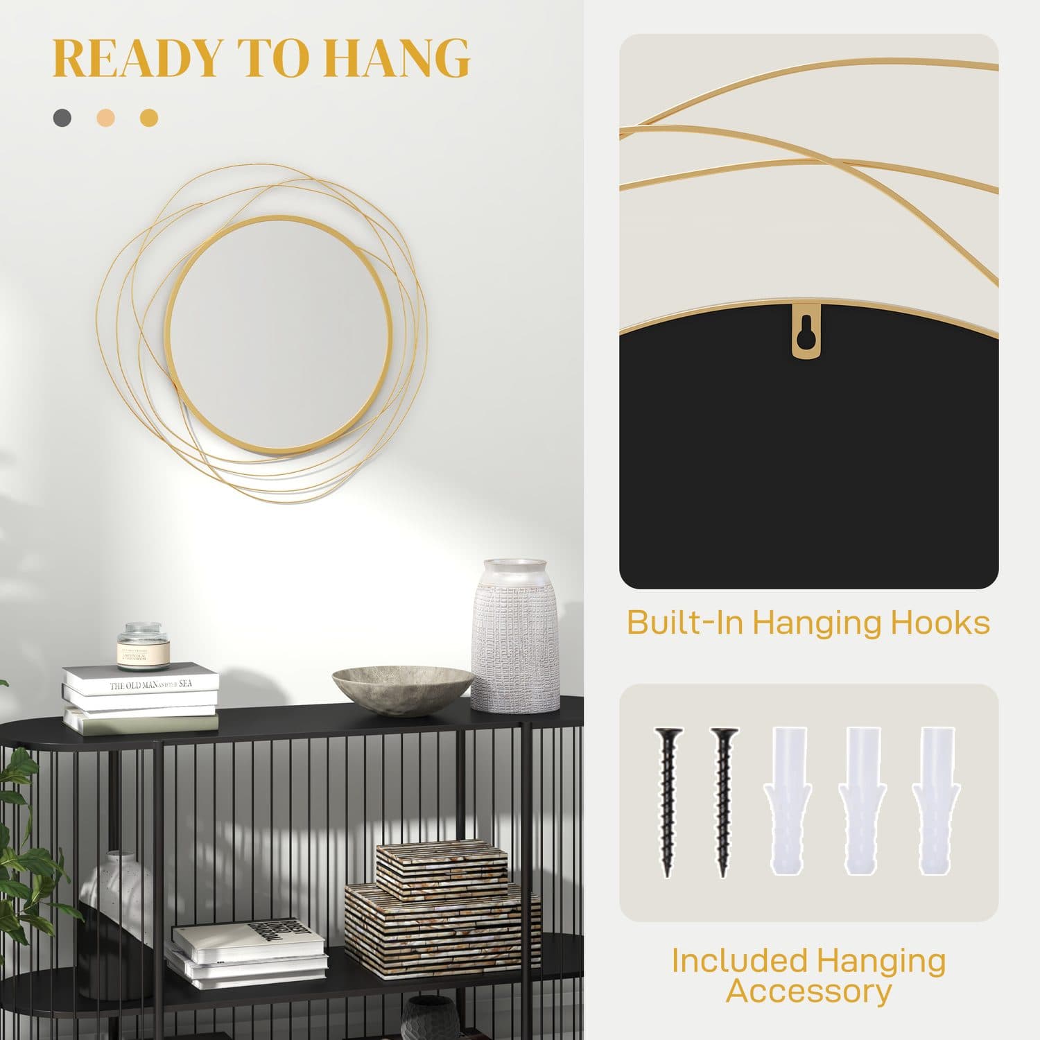 Gold abstract metal wire wall mirror - image 4