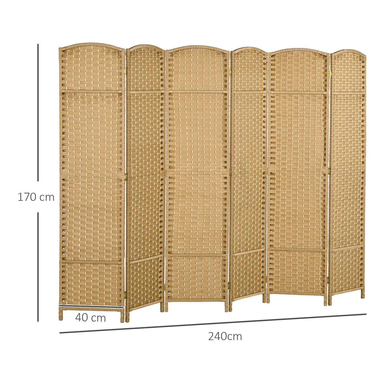 Six-Panel Woven Room Divider with Arched Tops, 240 x 170cm - image 2