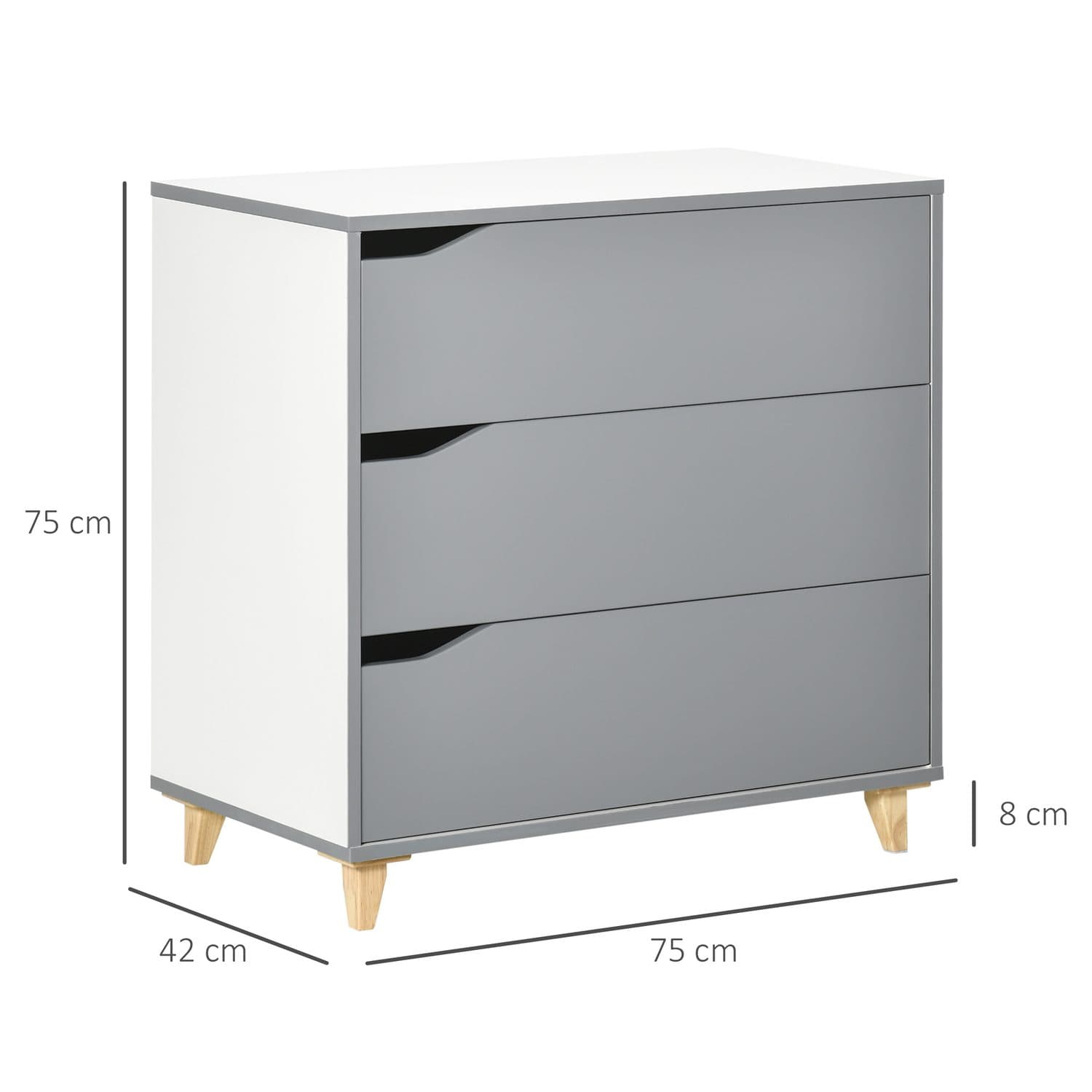 Grey 3-Drawer Chest with Pine Legs - image 1