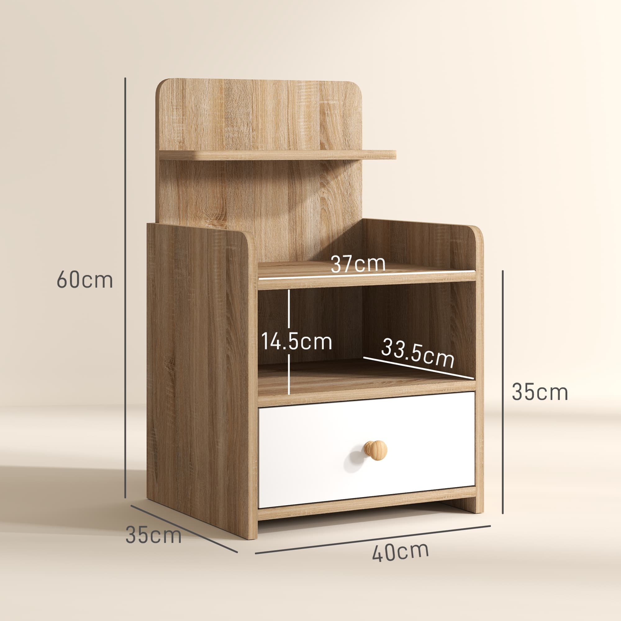 Bedside table with shelves and white drawer - image 2