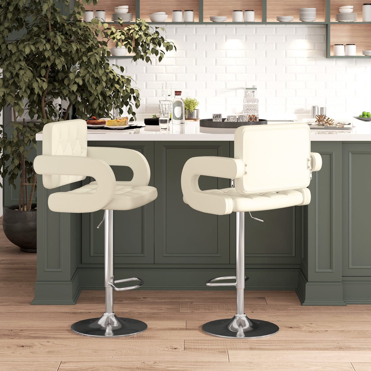 White Swivel Bar Stools - image 3