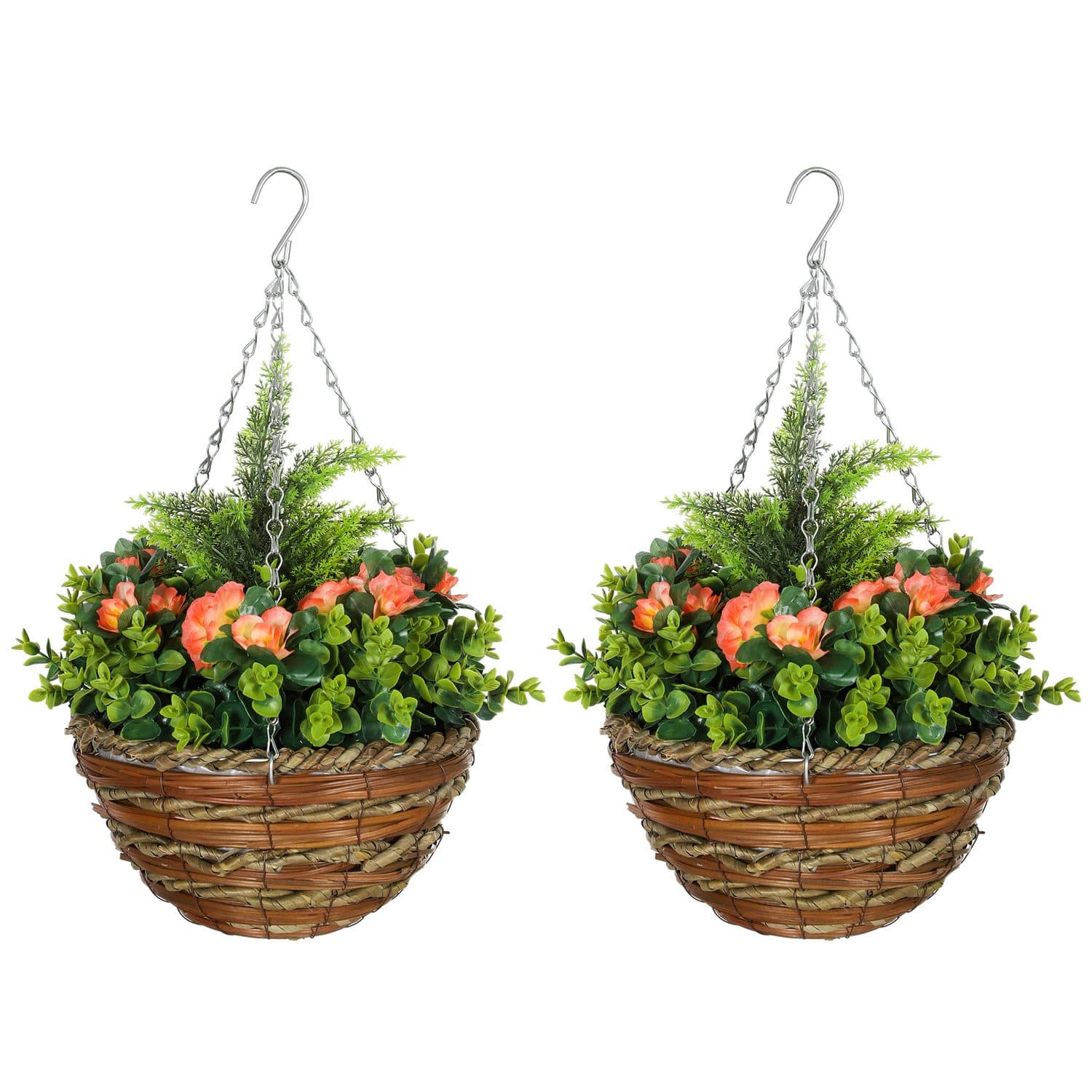 Vibrant Faux Hanging Lisianthus Pots - Orange