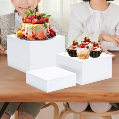 Set of 3 Stackable White Acrylic Buffet Risers in Graduated Sizes - Default