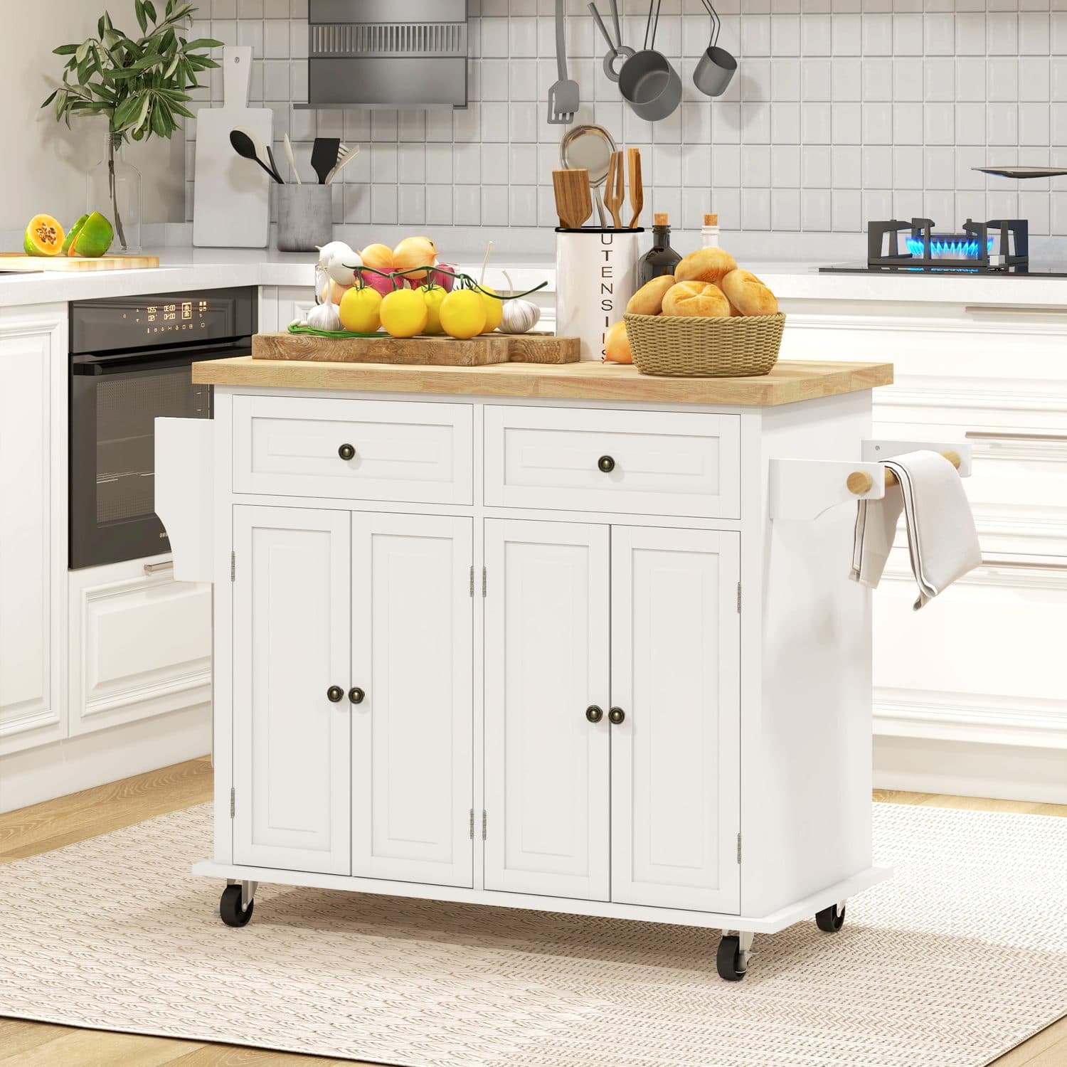 Cream Rolling Kitchen Island - image 3