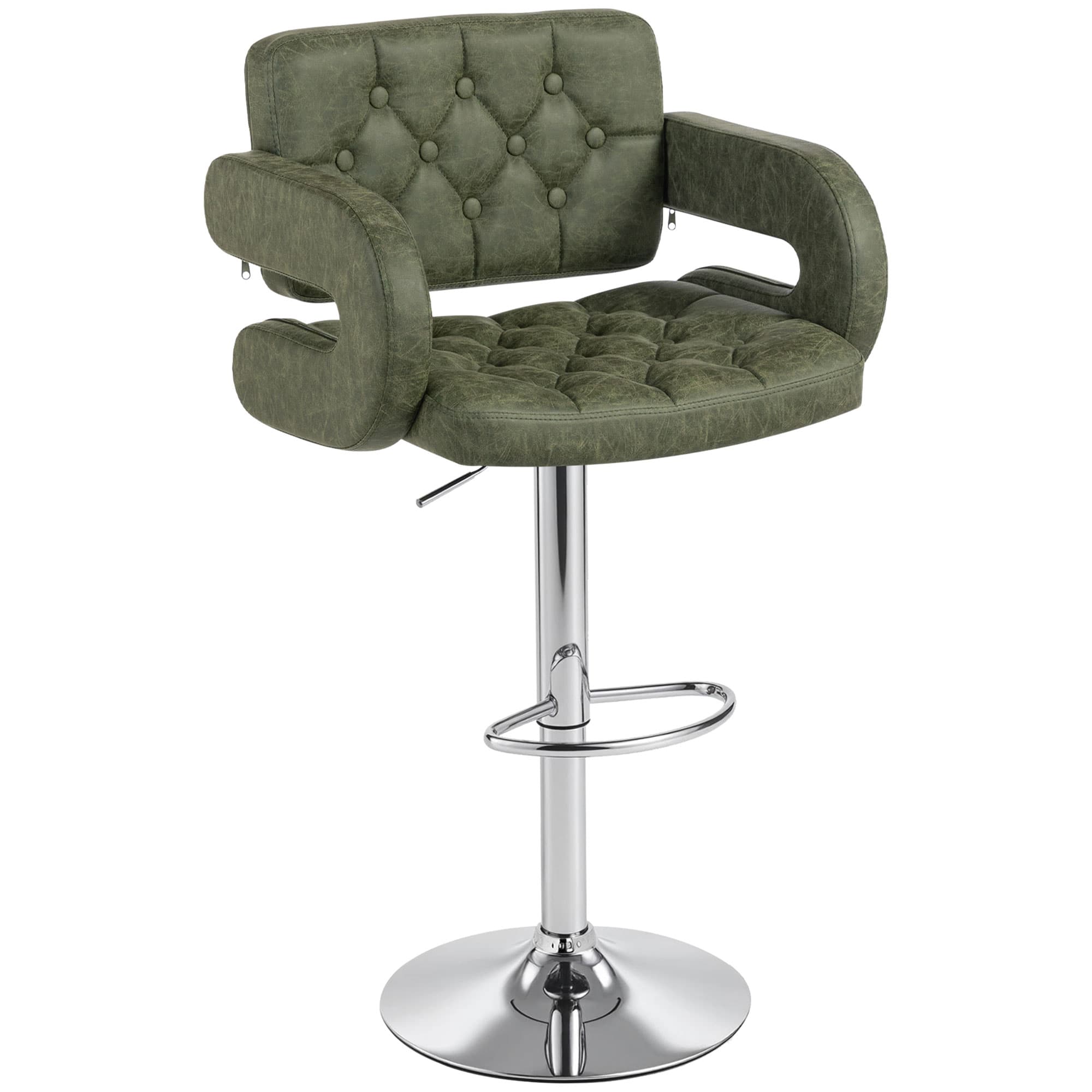 Green Tufted Swivel Bar Stool with Armrests