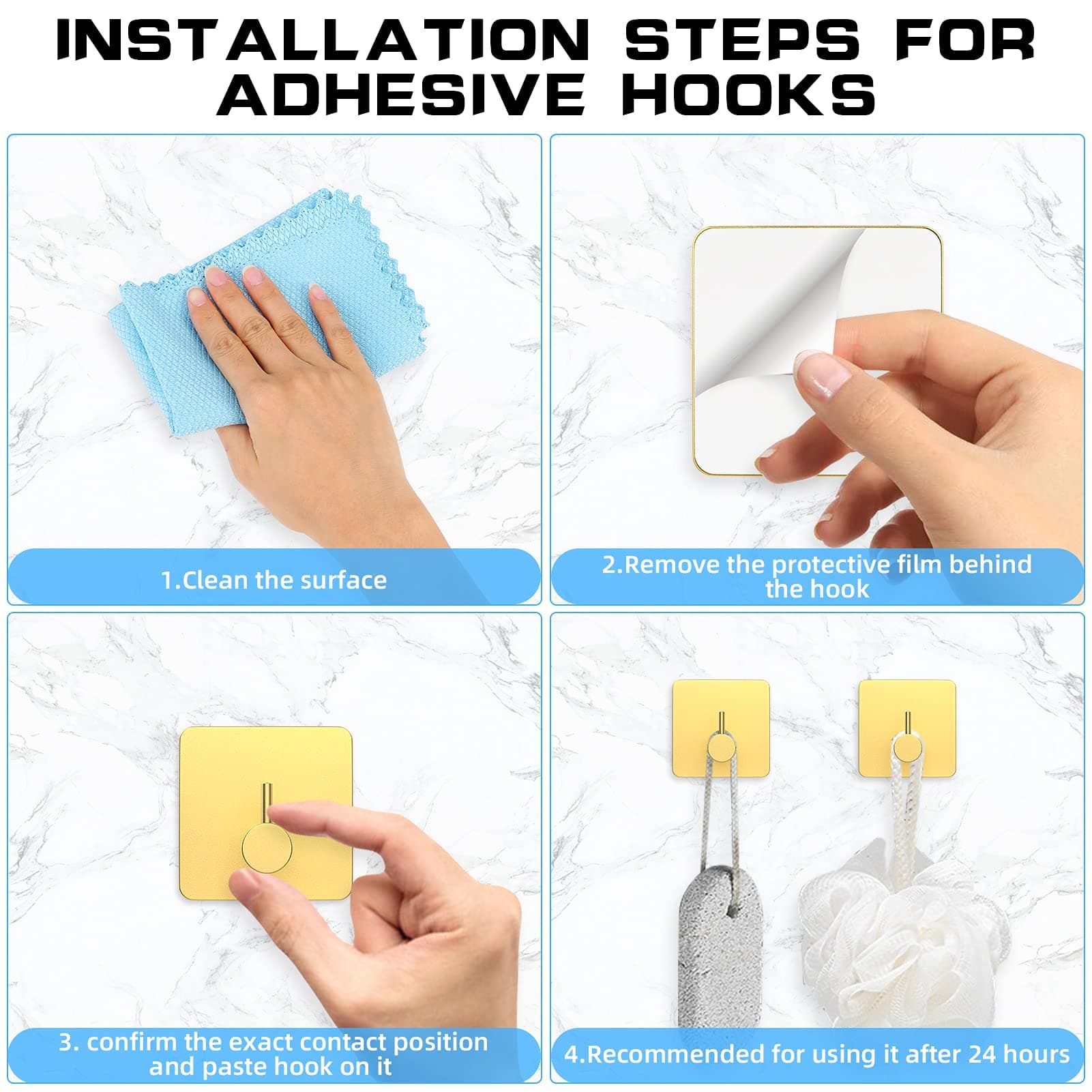 Gold No-Drill Towel Hooks for Bathrooms and Kitchens - image 3