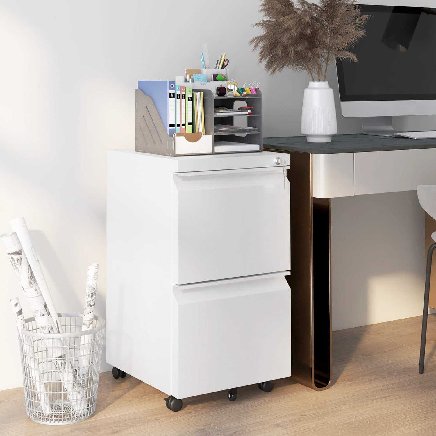Vinsetto Lockable Mobile Filing Cabinet in Crisp White - image 2