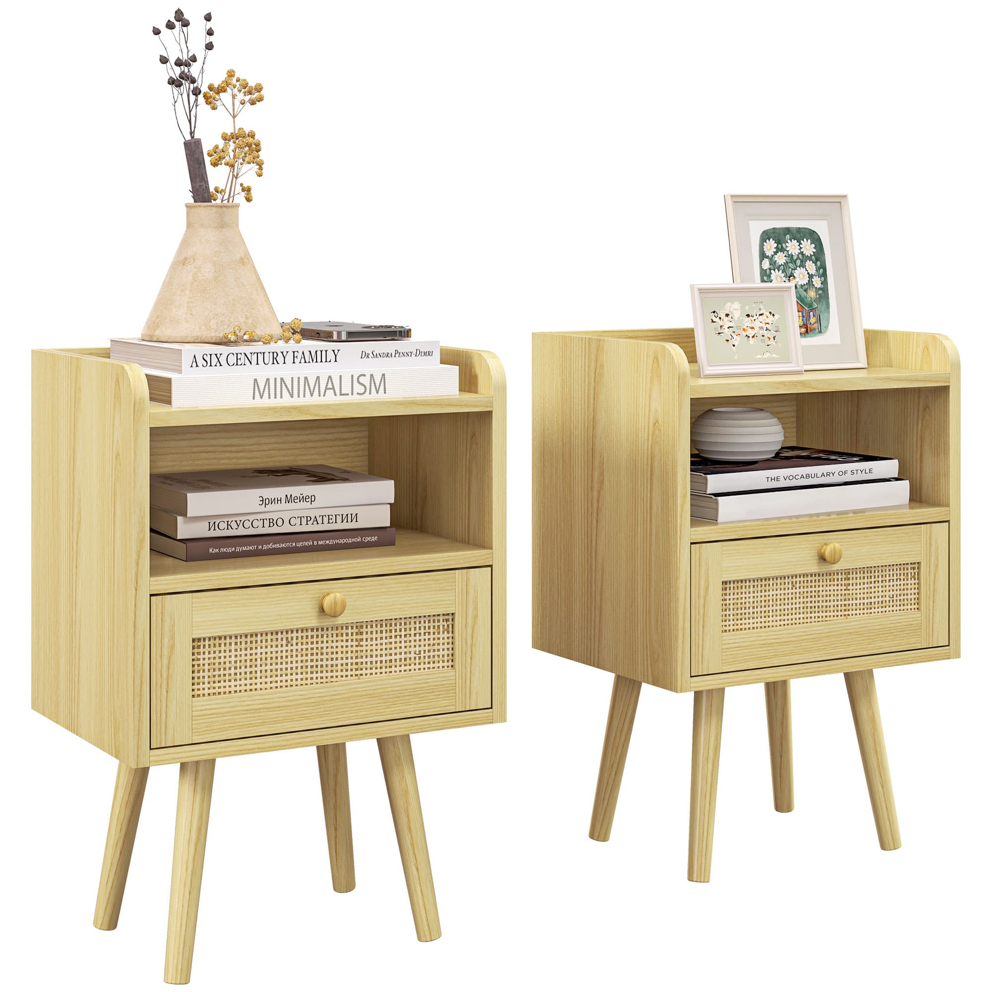 Natural Elegance: Set of 2 Rattan Bedside Tables