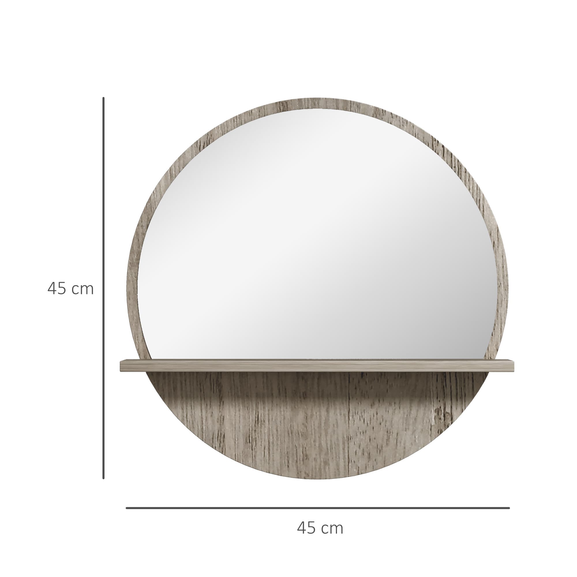 Round Grey Wood-Effect Mirror with Shelf - image 1