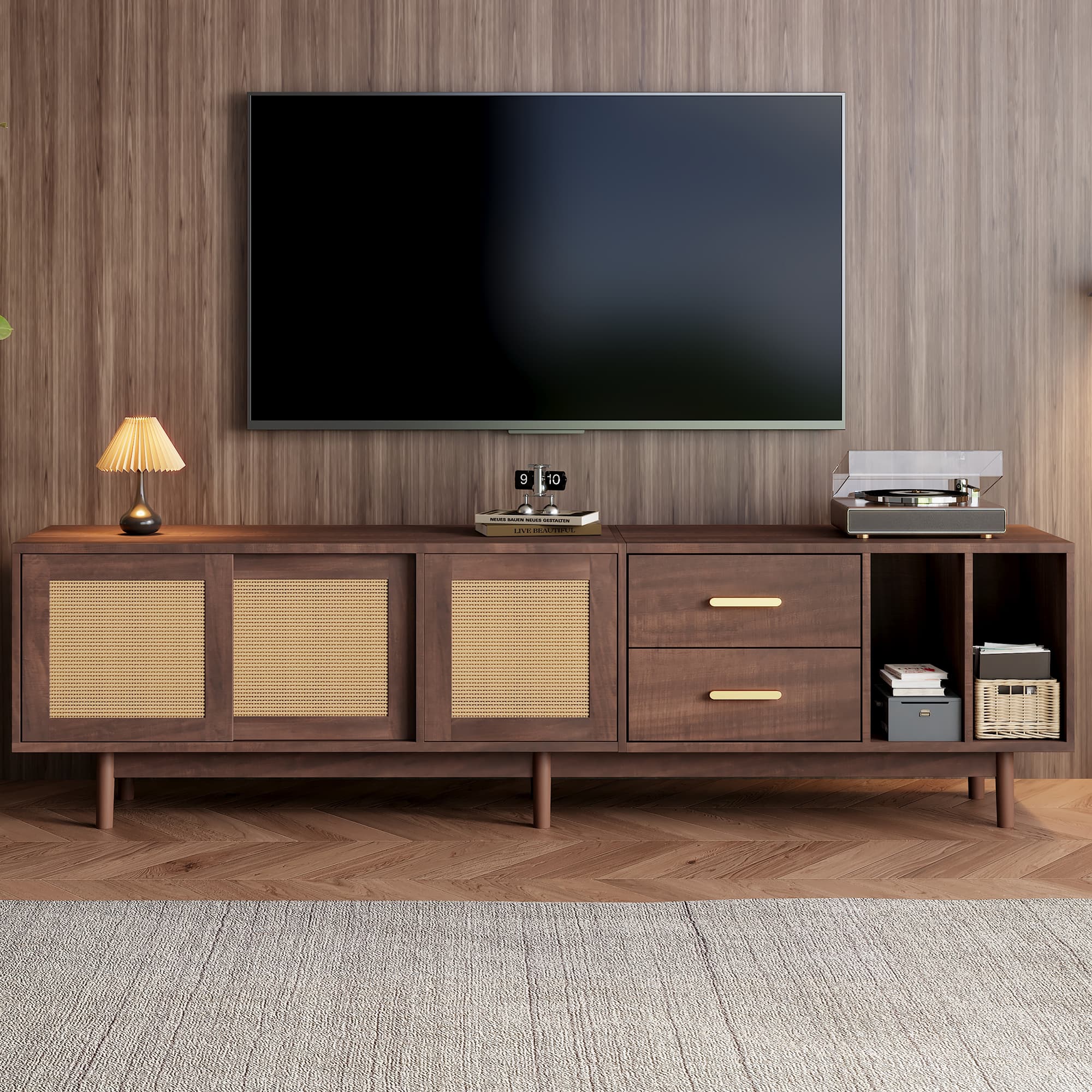 Rattan & Wood TV Console - Wood