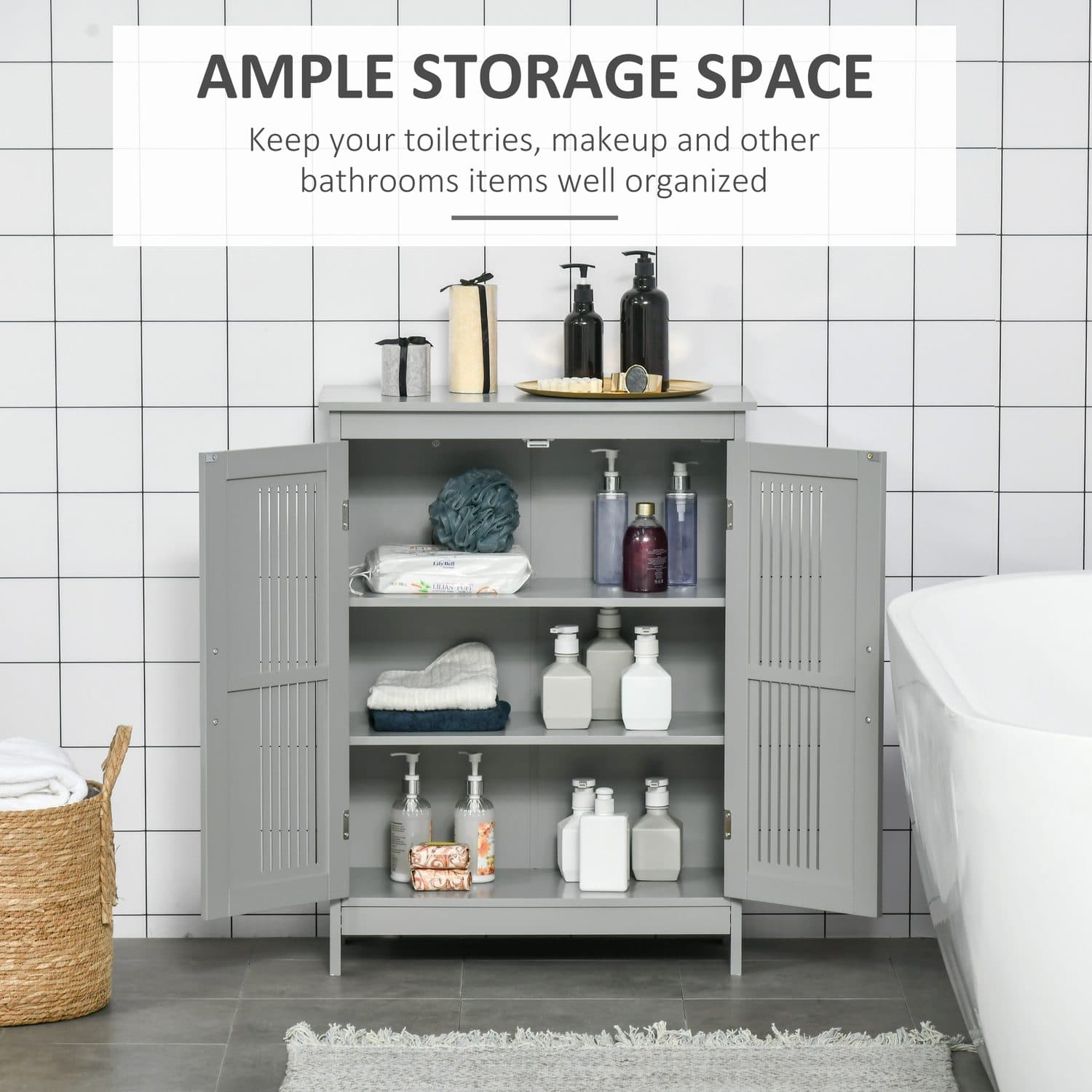Double-Door Grey Bathroom Cabinet That Sits Well Anywhere - image 3
