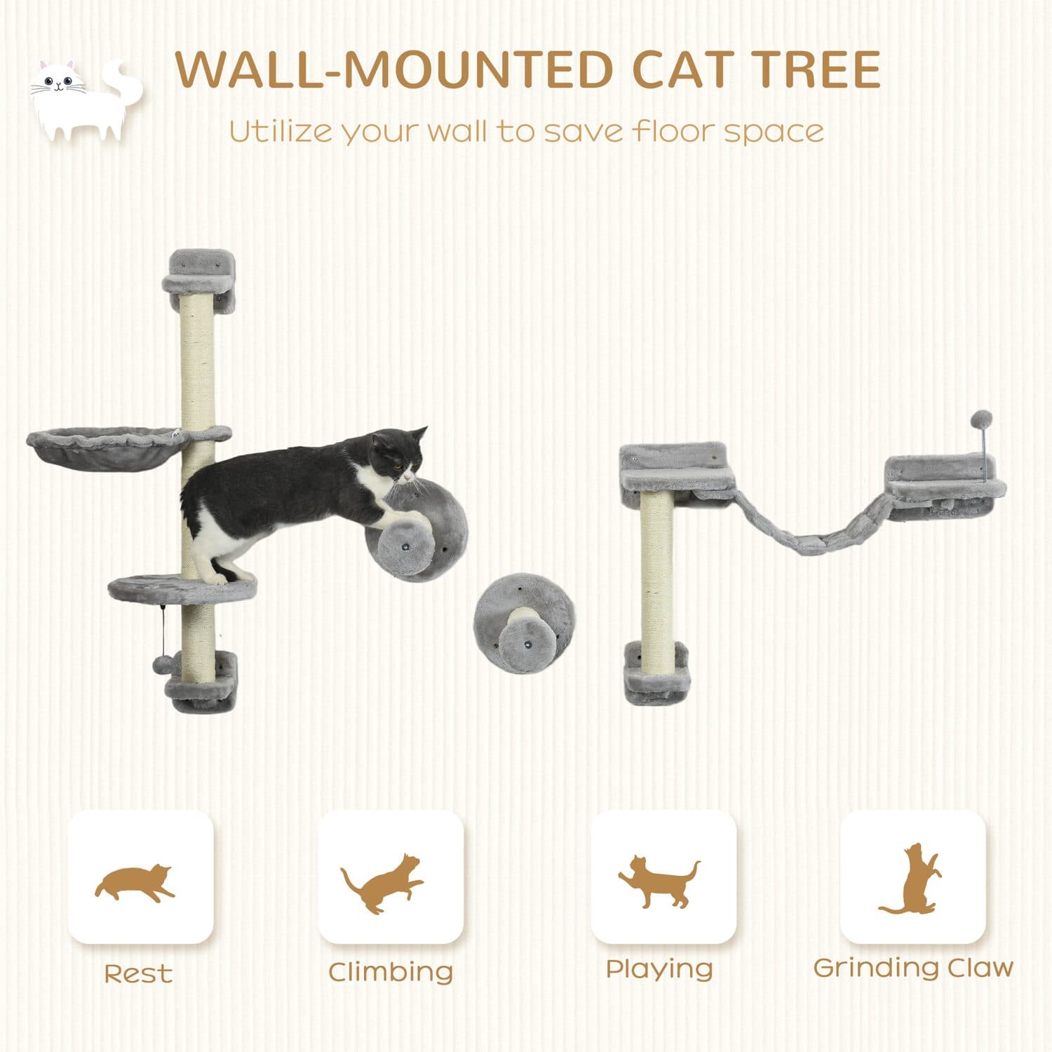 Wall-Mounted Cat Set with Hammock, Perches and Scratching Posts - image 4