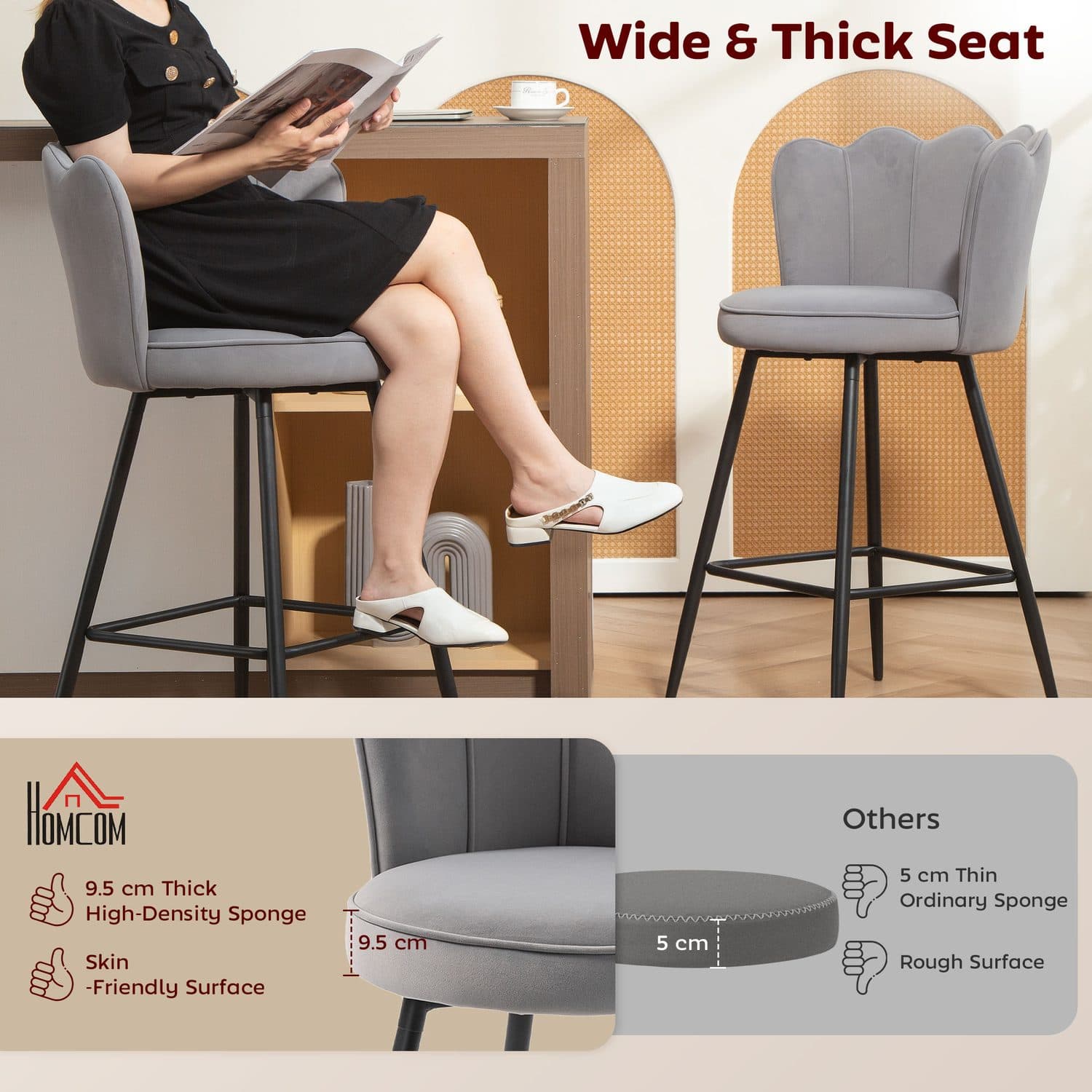 Grey Lotus Velvet Bar Stools - image 3
