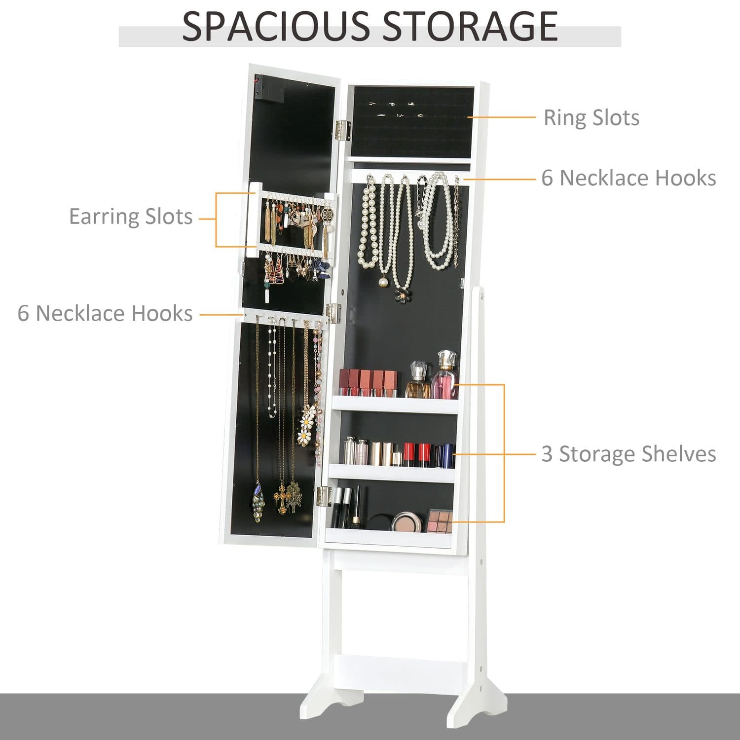 Illuminated Free Standing Mirrored Jewellery Cabinet - image 2