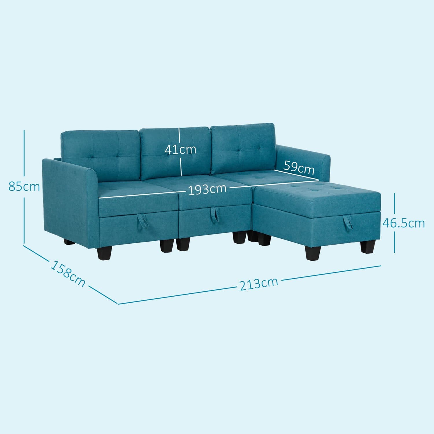 Modular Corner Sofa With Storage Drawers, Light Blue Fabric - image 1
