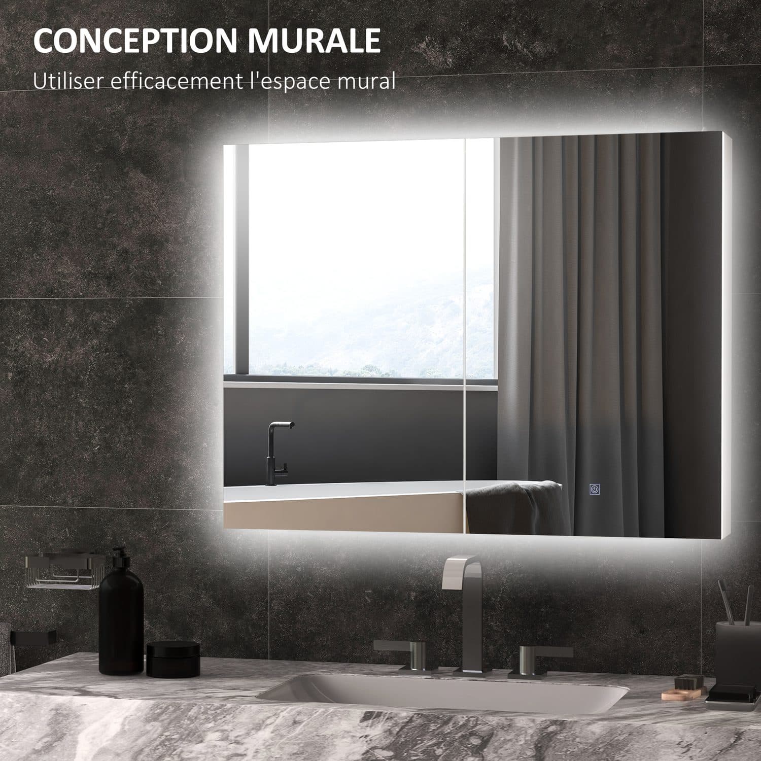 Kleankin High Gloss White LED Bathroom Mirror Cabinet - image 5