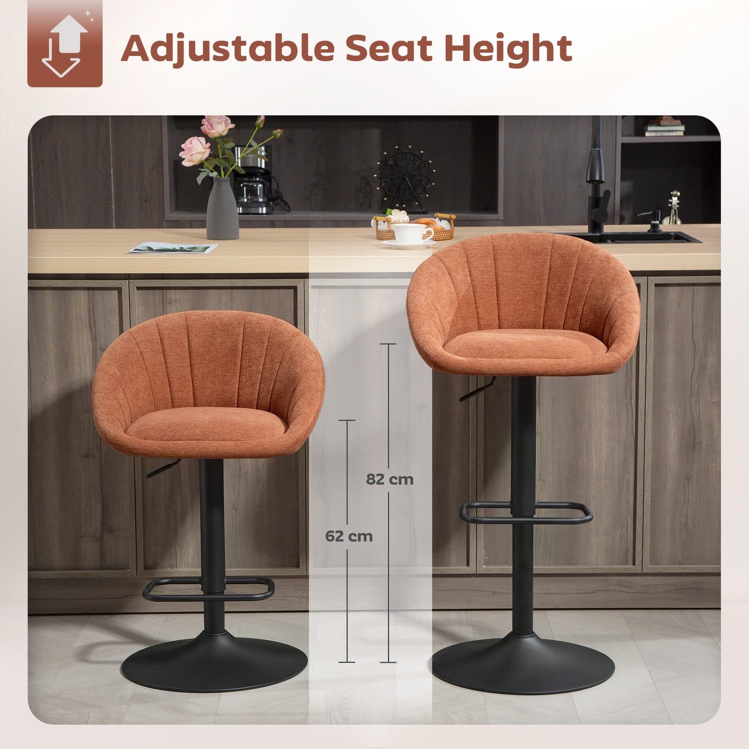 Pair of Adjustable Tub Bar Stools in Orange — Set of 2 - image 3