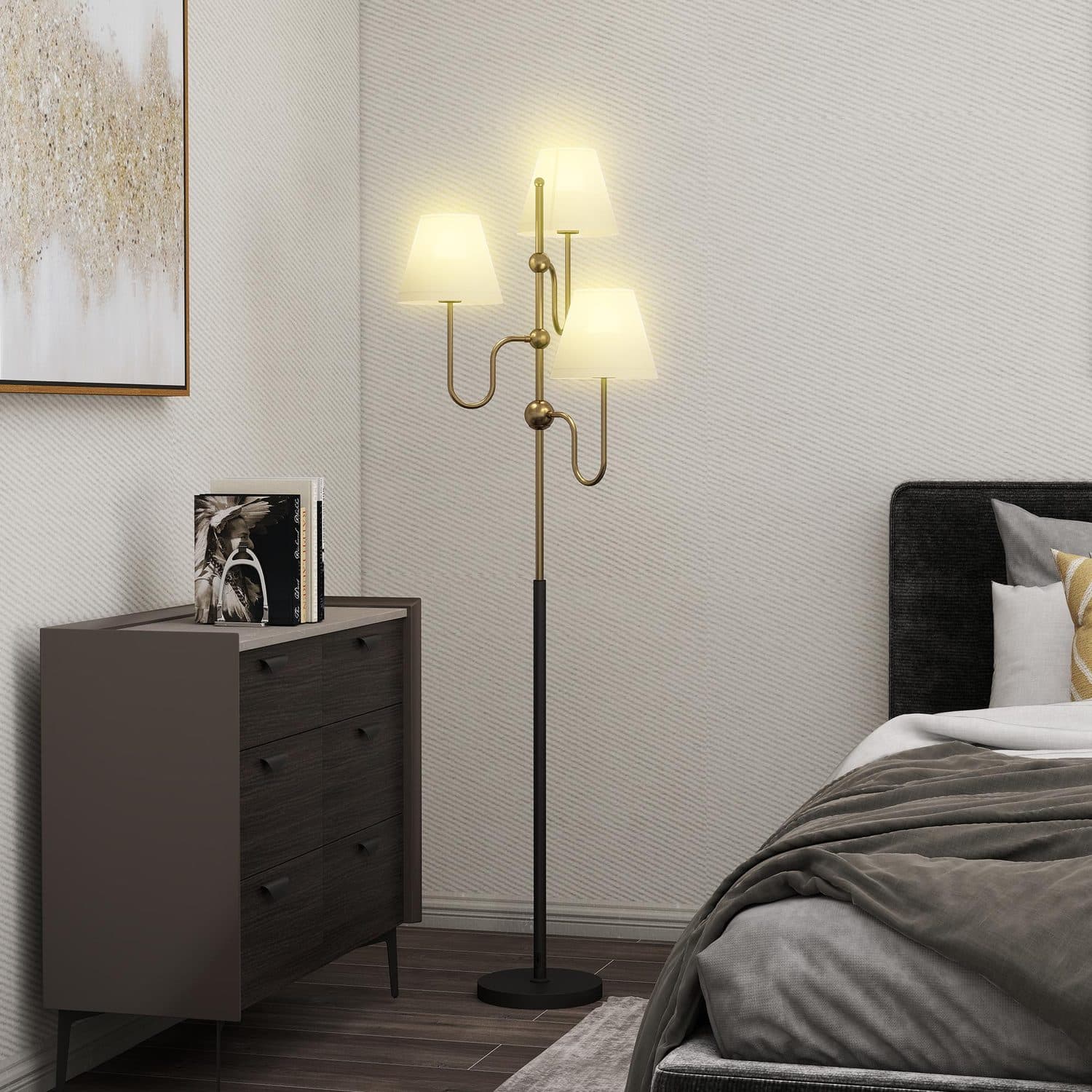 3-Arm Standing Floor Lamp with Antique Brass Finish - image 1