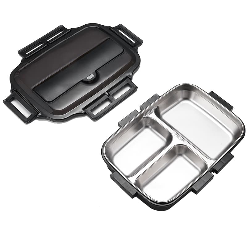 Stainless Steel Insulated Lunch Box with 3 Compartments - Black