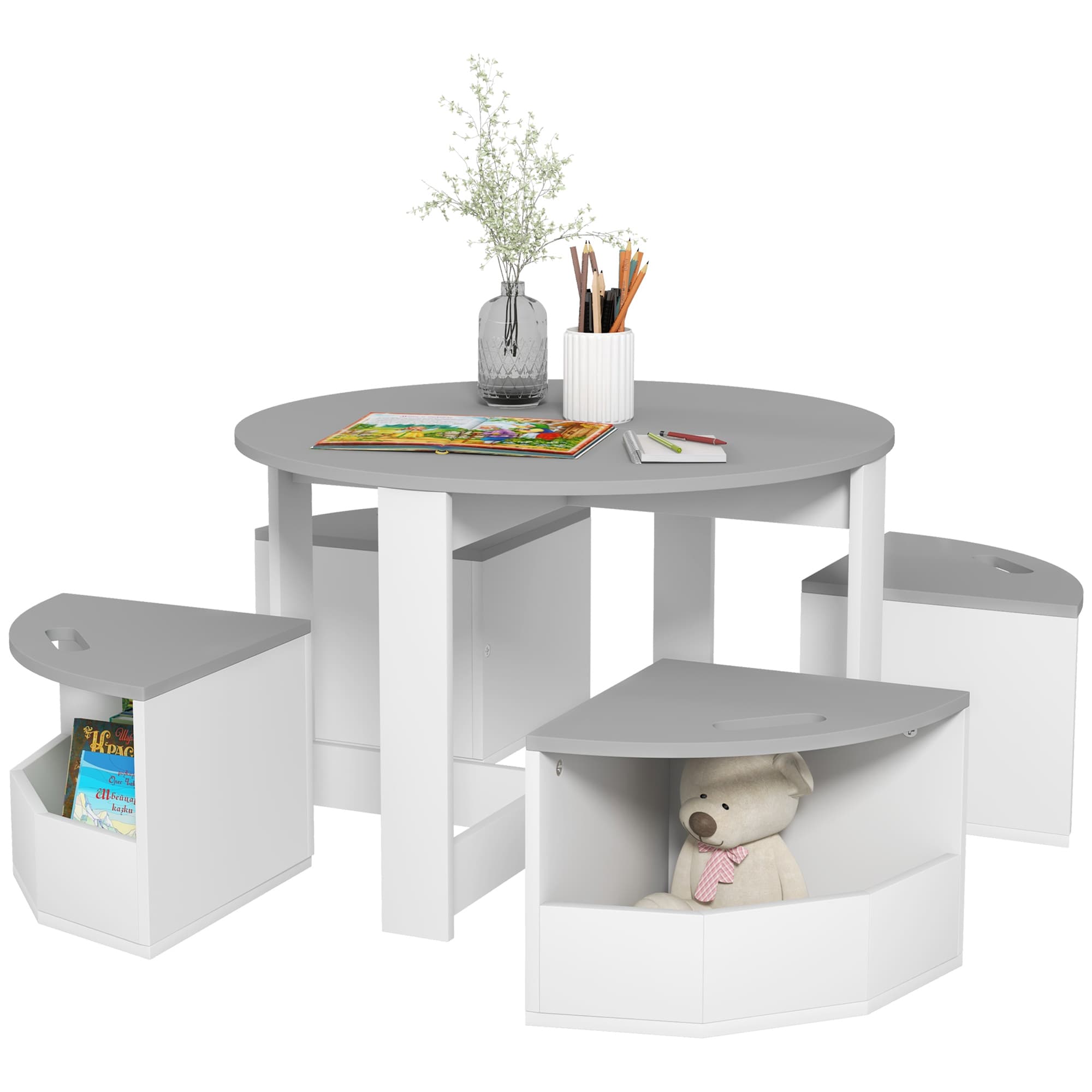 Round Kids' Activity Table and Chair Set with Built-In Storage