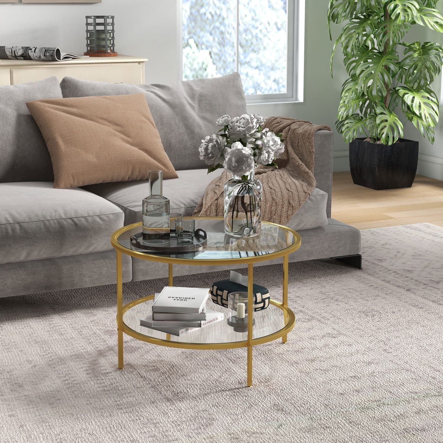 2-Tier Gold Glass Coffee Table - image 4