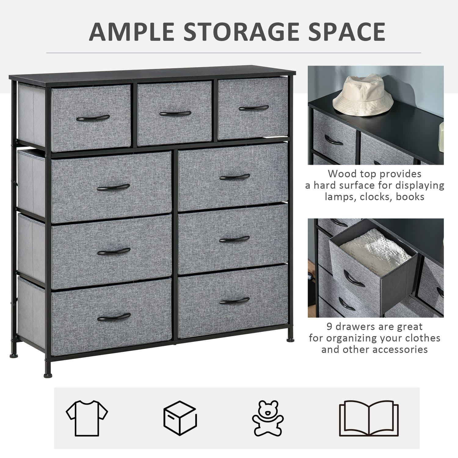 Grey 9-Drawer Dresser - image 3