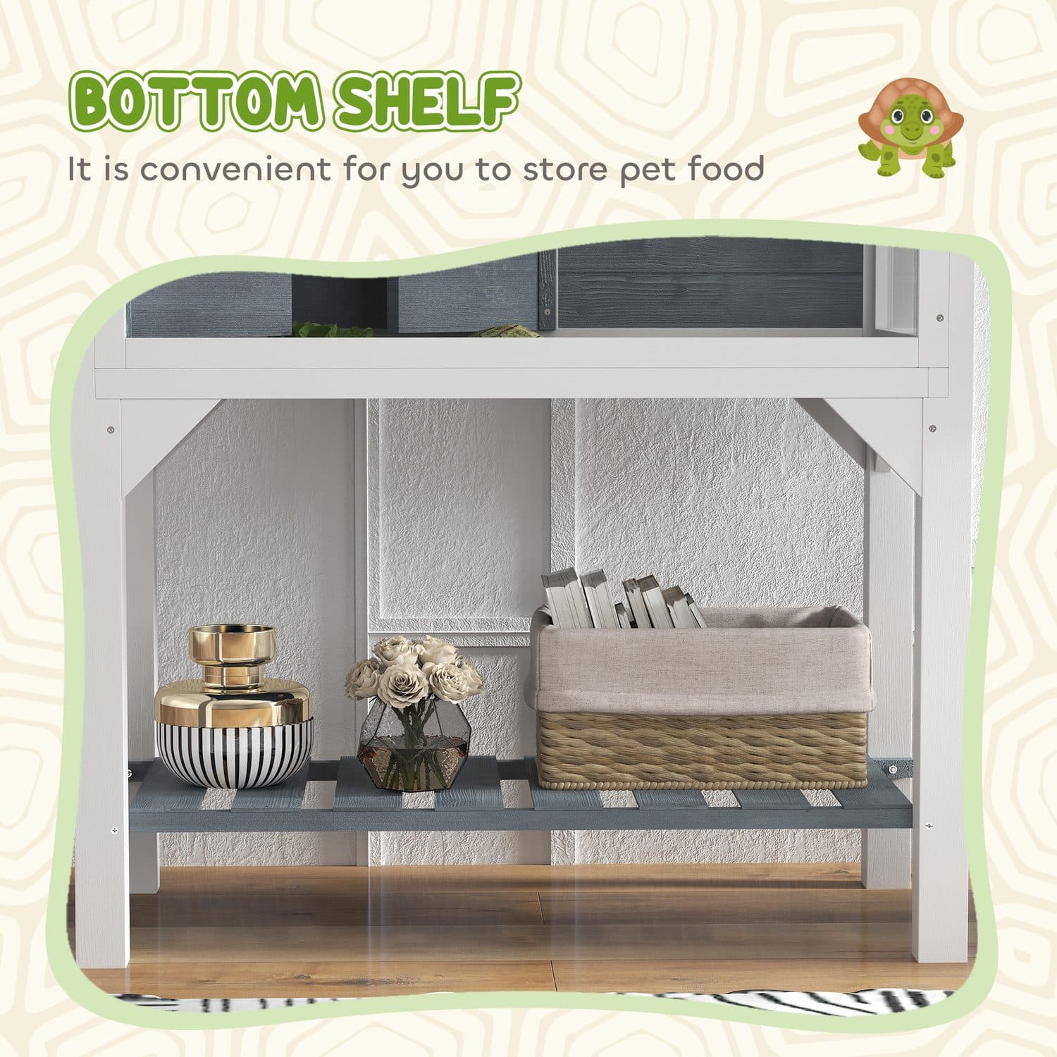 PawHut Wooden Tortoise House with Storage Shelf - image 2