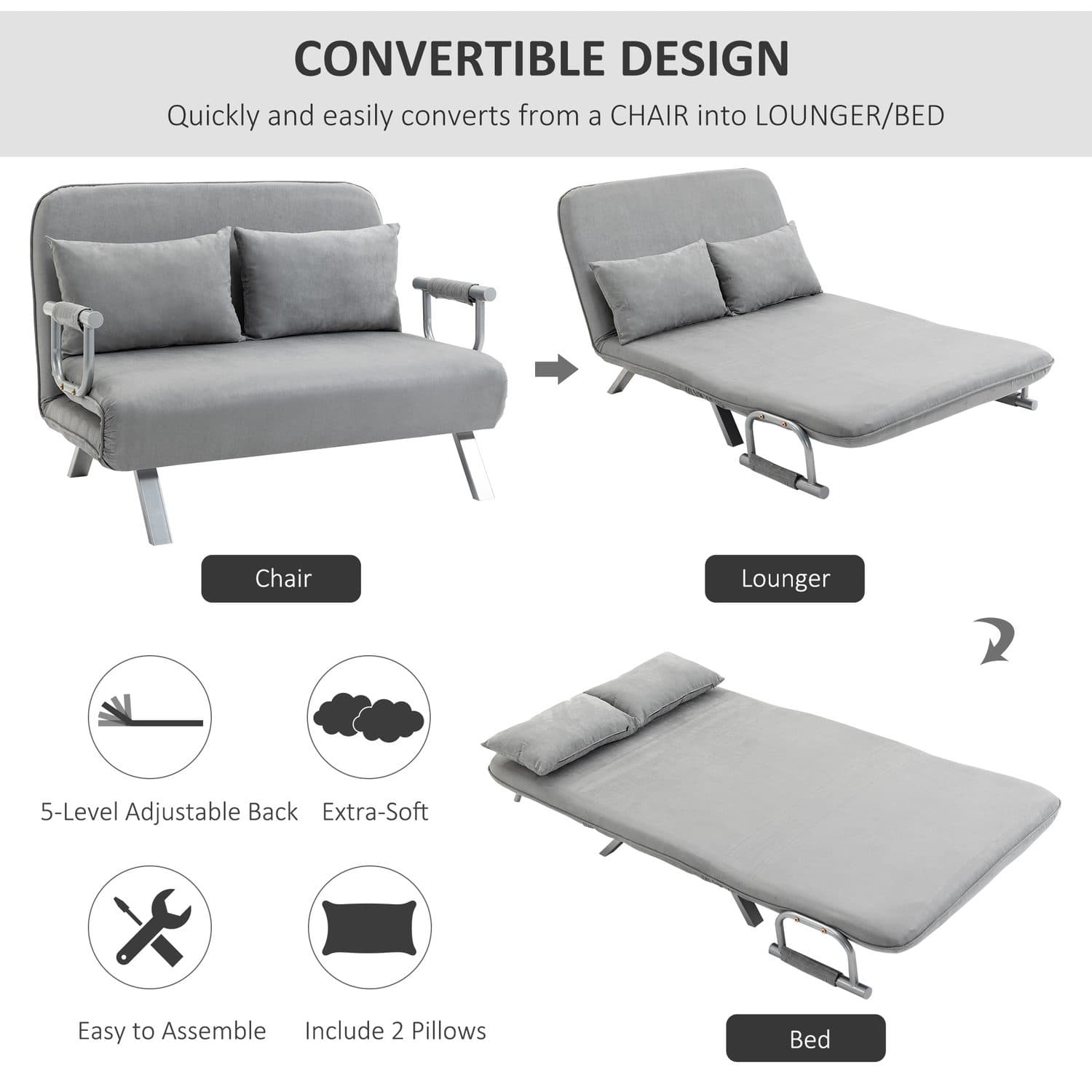 Light Grey Click-Clack Sofa Bed - image 4
