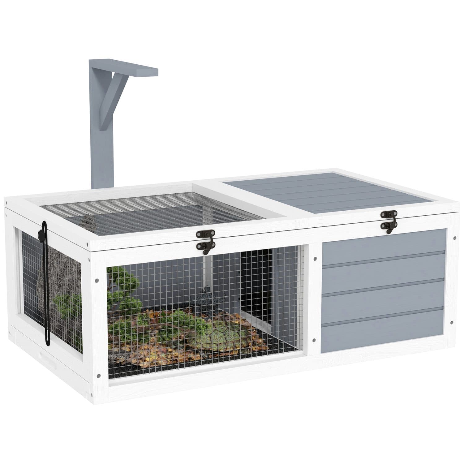 PawHut Wooden Tortoise Enclosure, Light Grey