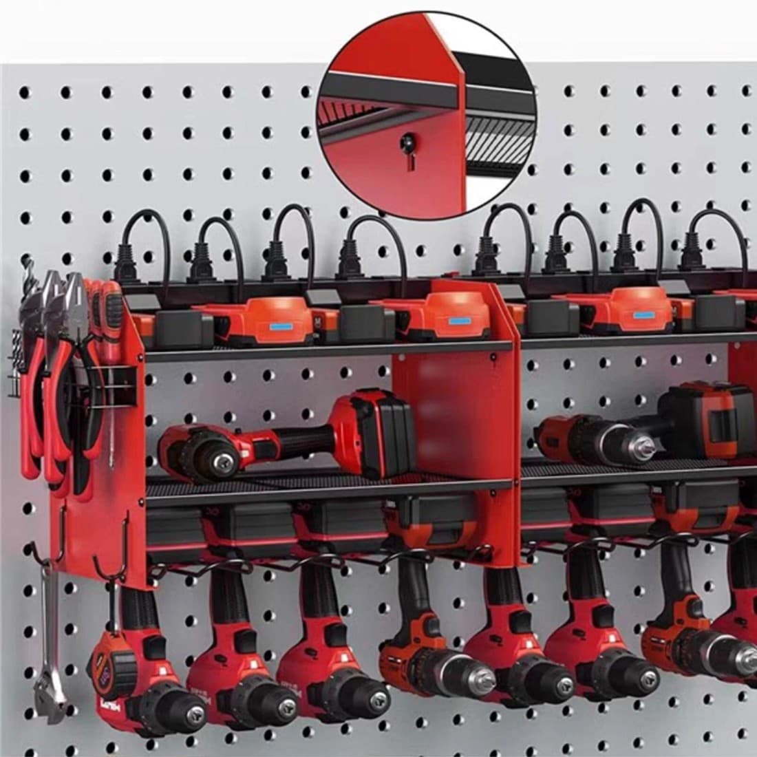 Keep drills and hand tools organised on the wall