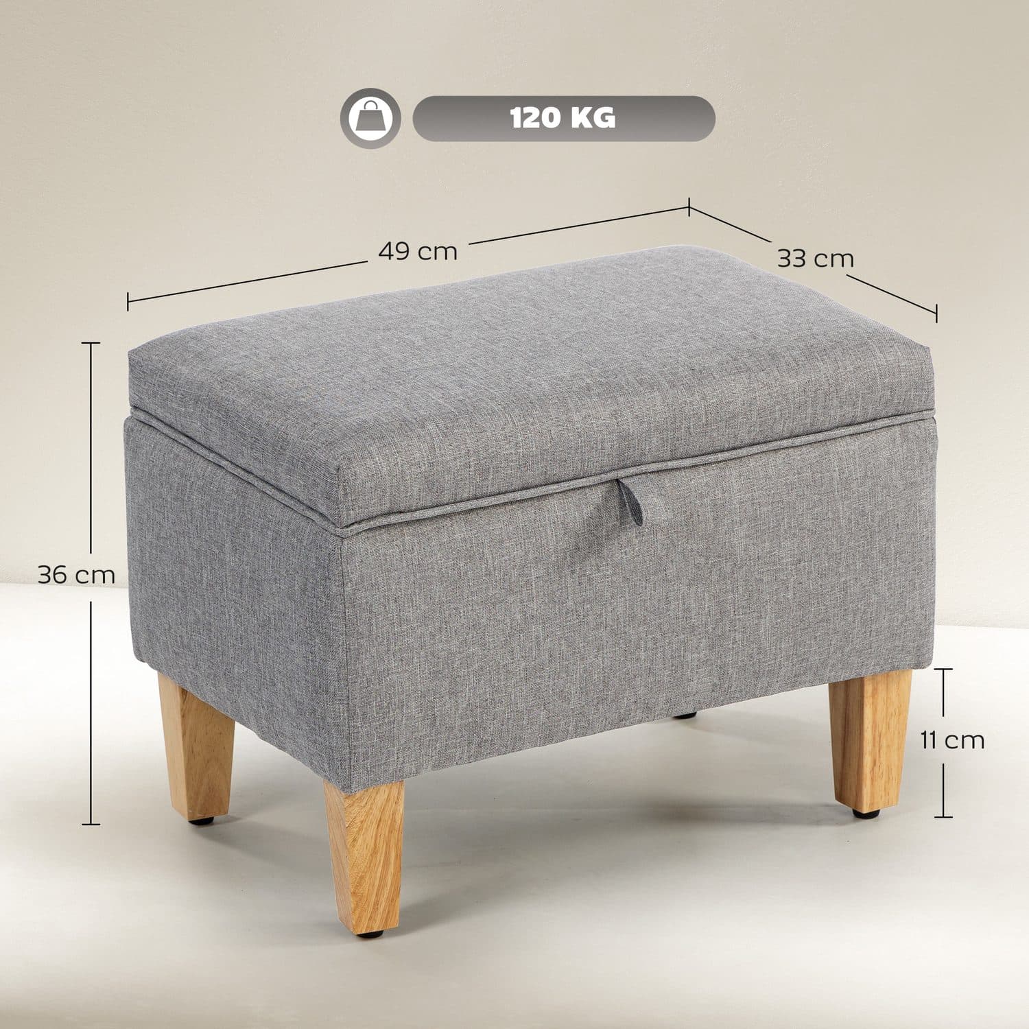 Light Grey Linen Ottoman Footstool - image 3