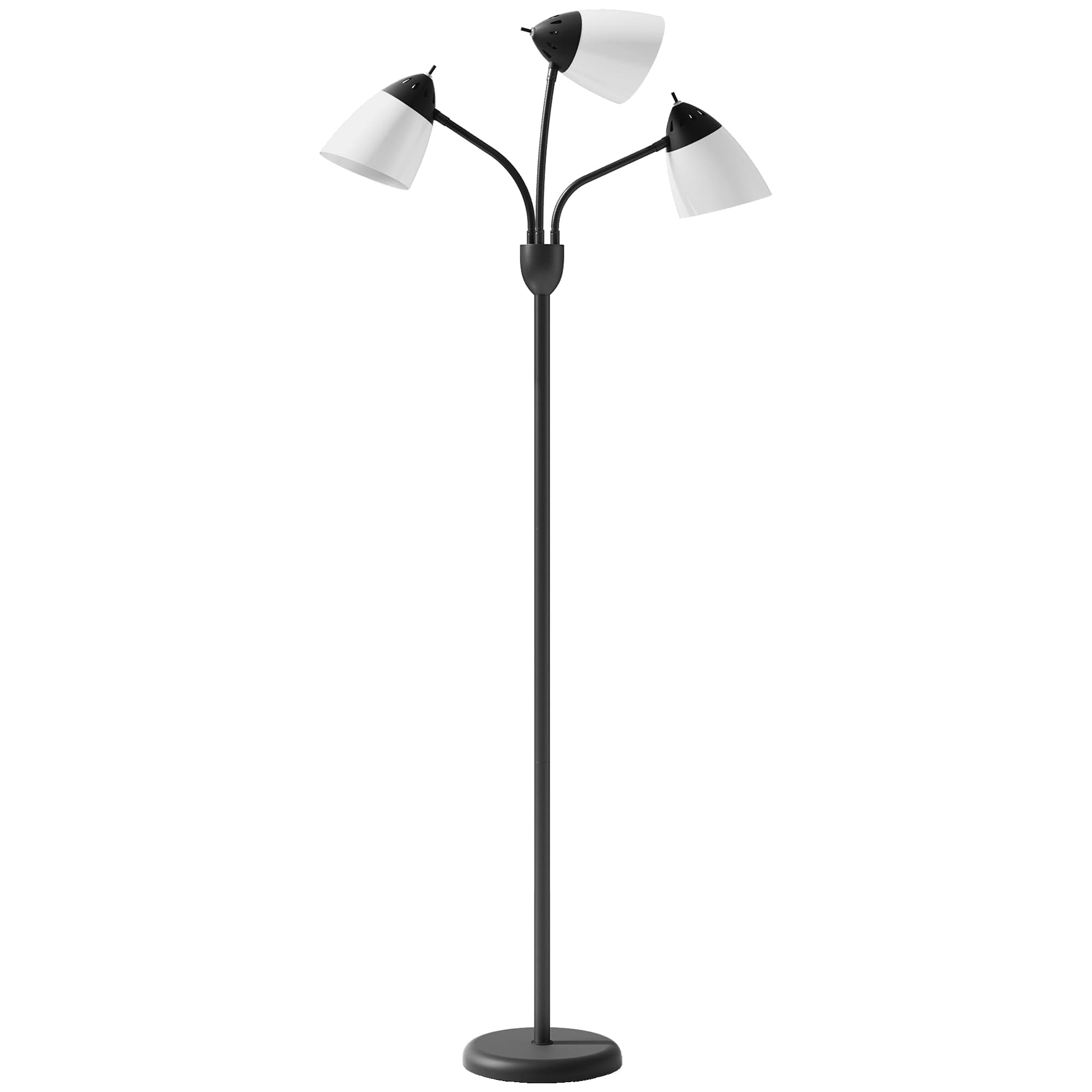 Black Tree Floor Lamp with Three Adjustable White Shades