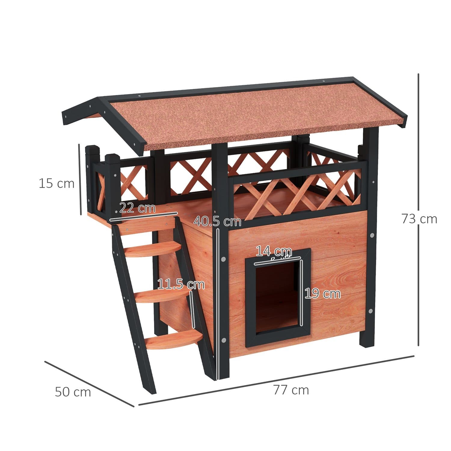 PawHut Outdoor Cat House with Balcony, Stairs and Shelter Roof - image 3