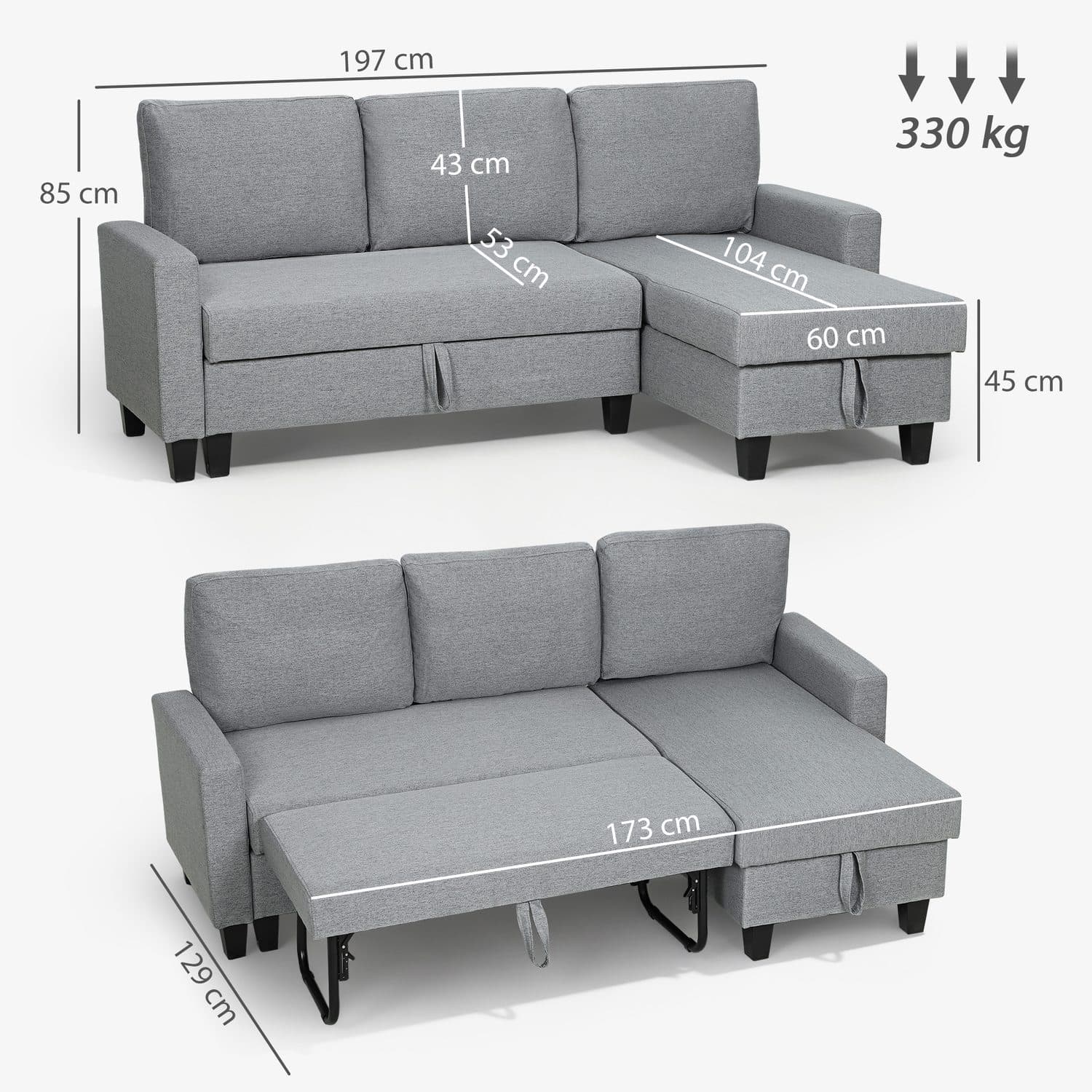 Grey 3-Seater Storage Sofa Bed - image 1