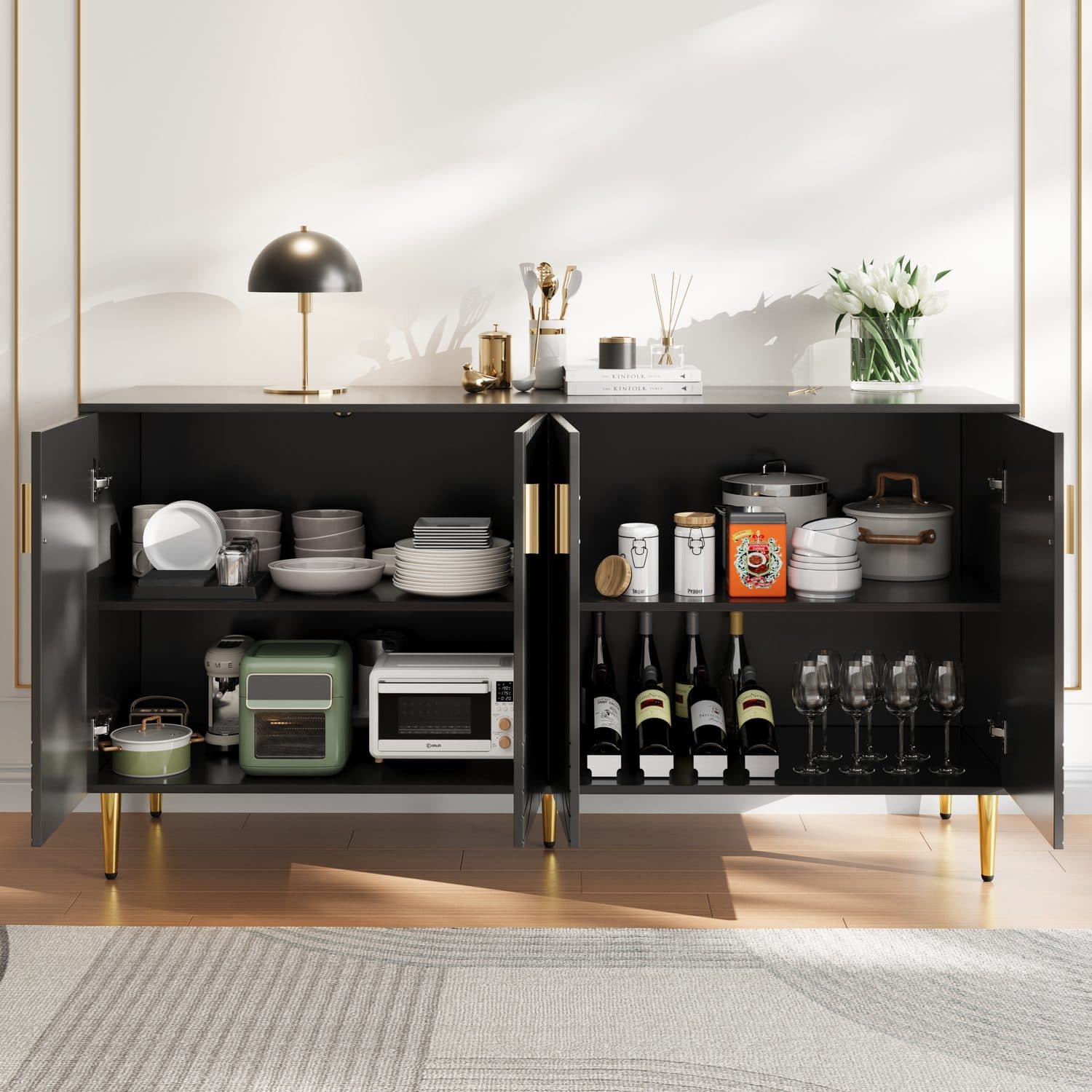 Black Sideboard with Gold Handles and Legs - image 1