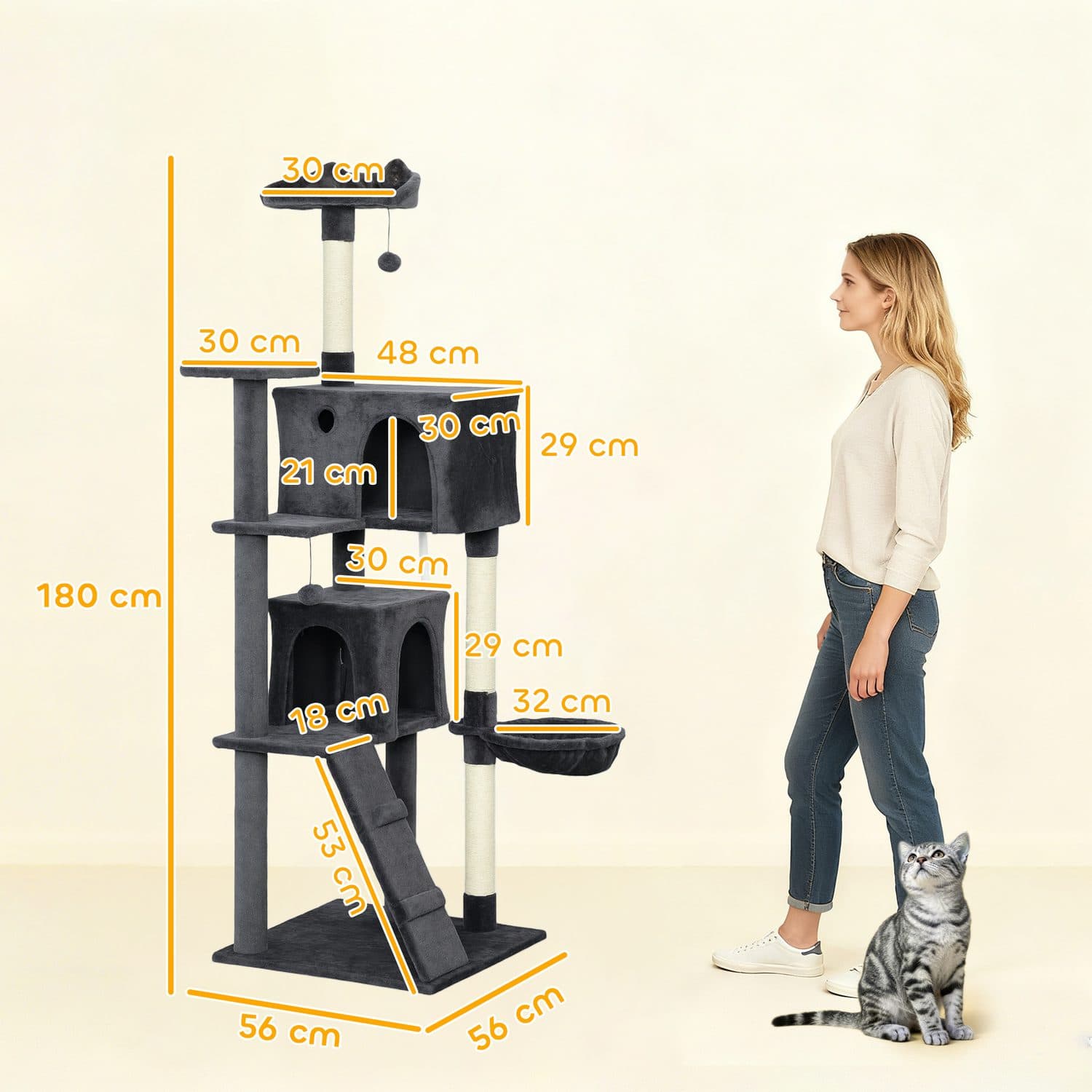Large Cat Tree with Scratching Posts, Two Condos and Hammock - image 4