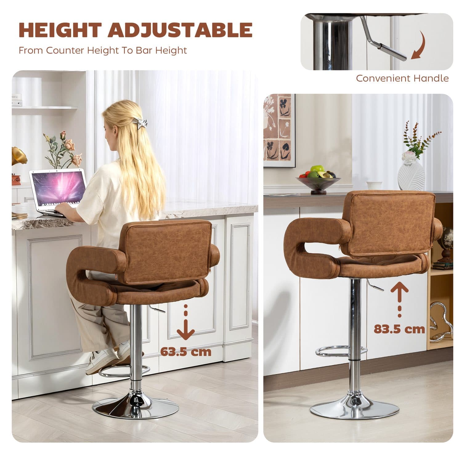 Adjustable Brown Bar Stool - image 5
